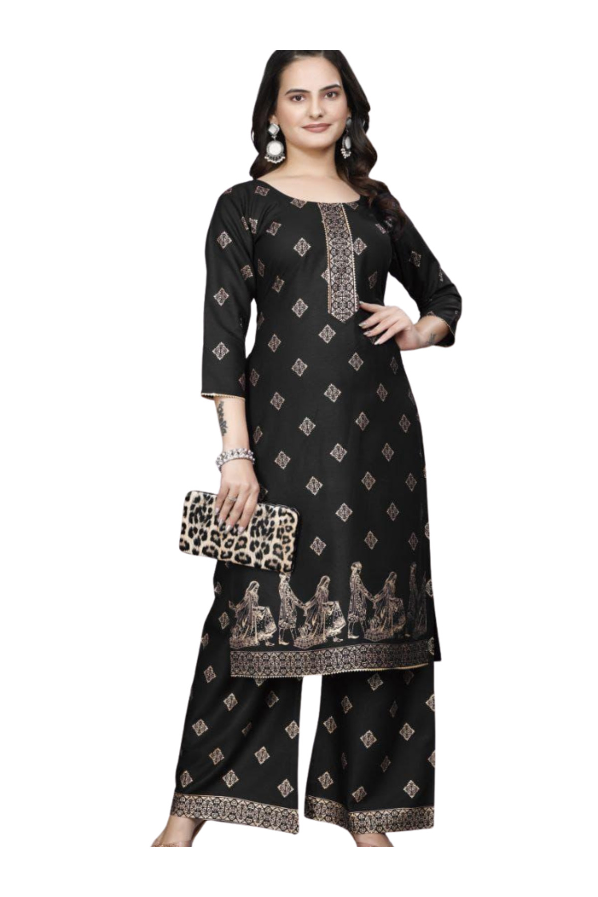 MYSMAR Black Rayon Cotton Salwar Kameez Set - HRT5964 | Black