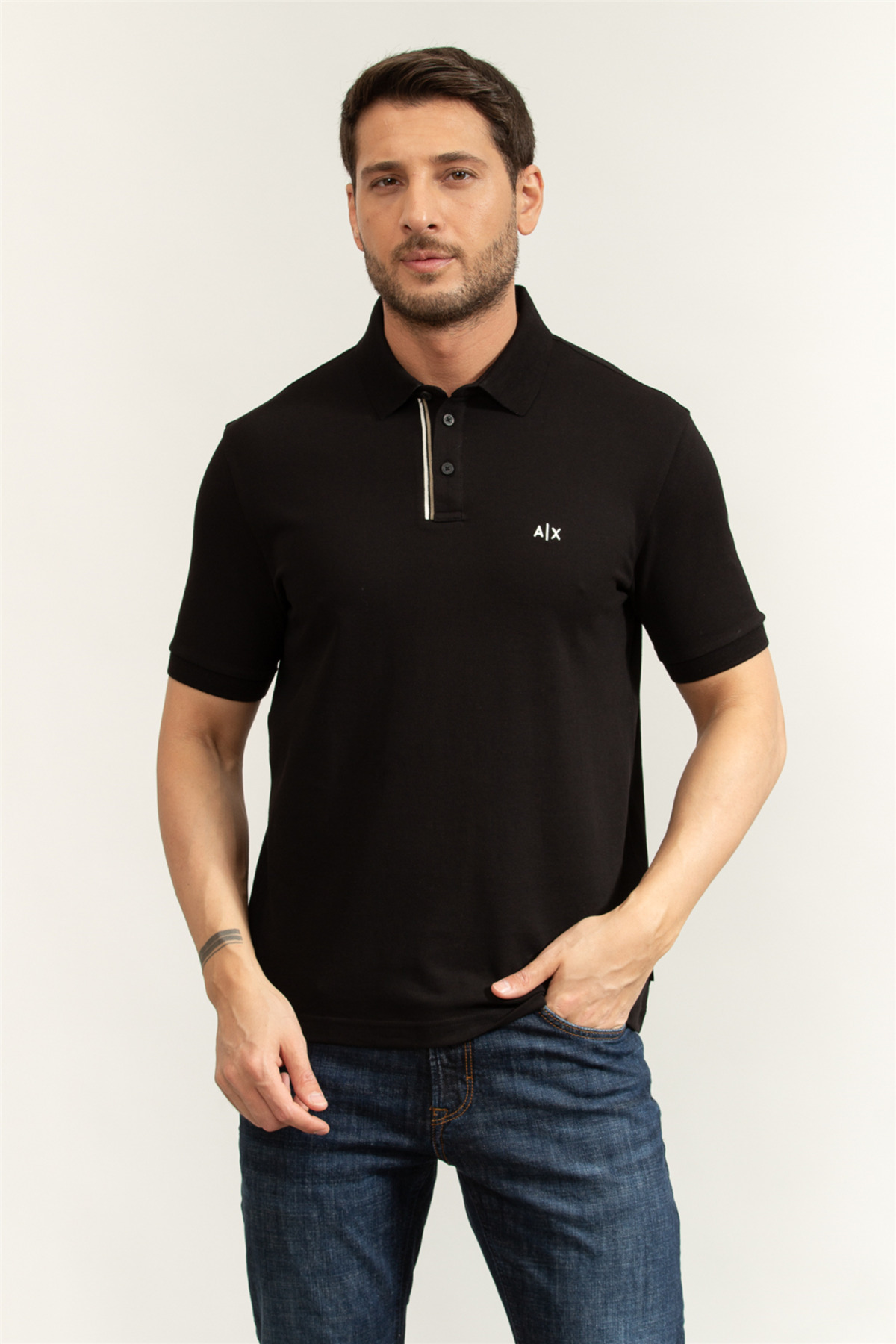 تی شرت یقه دار مردانه مشکی آرمانی اکسچنج پولوشرت Armani Exchange