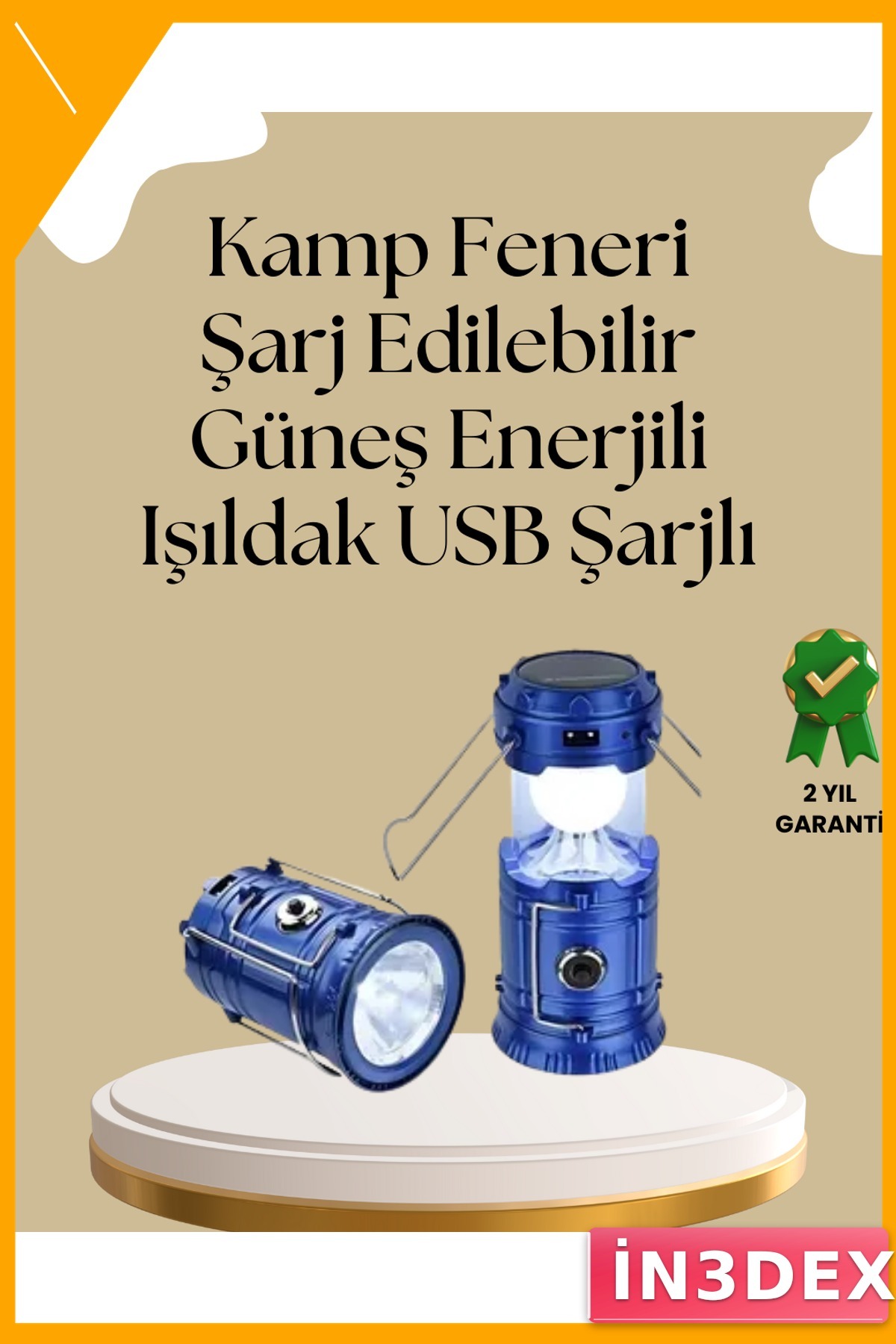 Katlanabilir Güneş Enerjili Kamp Feneri USB Şarjlı Led Işık