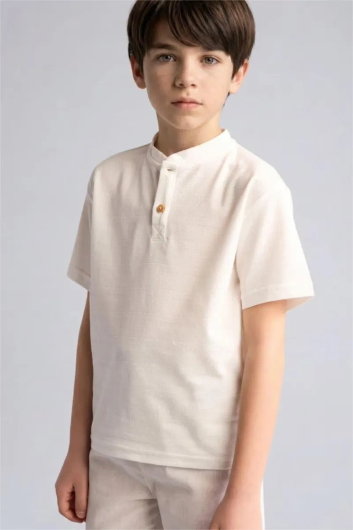 Defacto New Regular Fit Hakim Collar Short Sleeve T-Shirt for Boys H3496A826Hs
