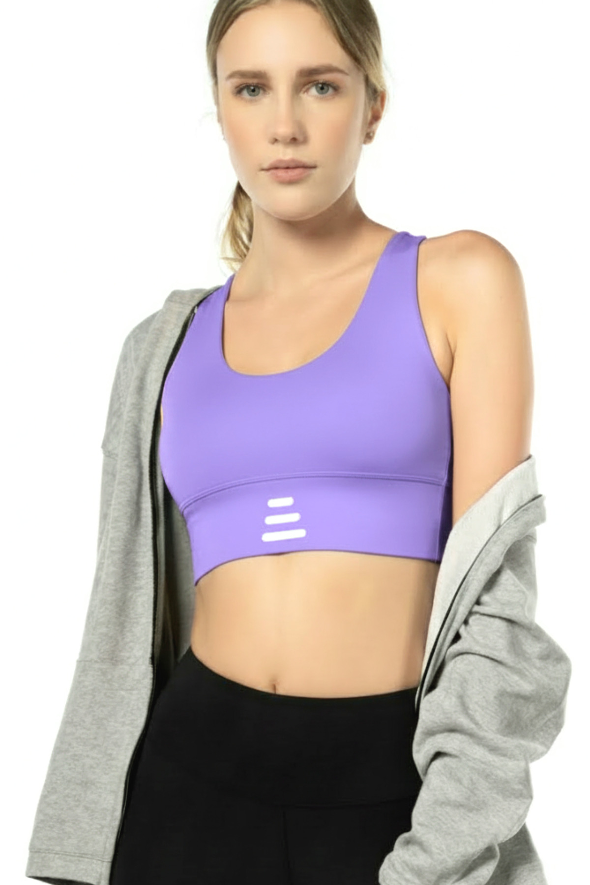Lioness Activewear Ultraviolet Yüksek Destekli Beyaz Sırt Detaylı Kaplı Spor Sütyeni görsel 4