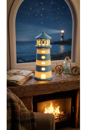 Home Dekoratif Tasarım Deniz Feneri Tealight - Açık mavi - Beyaz