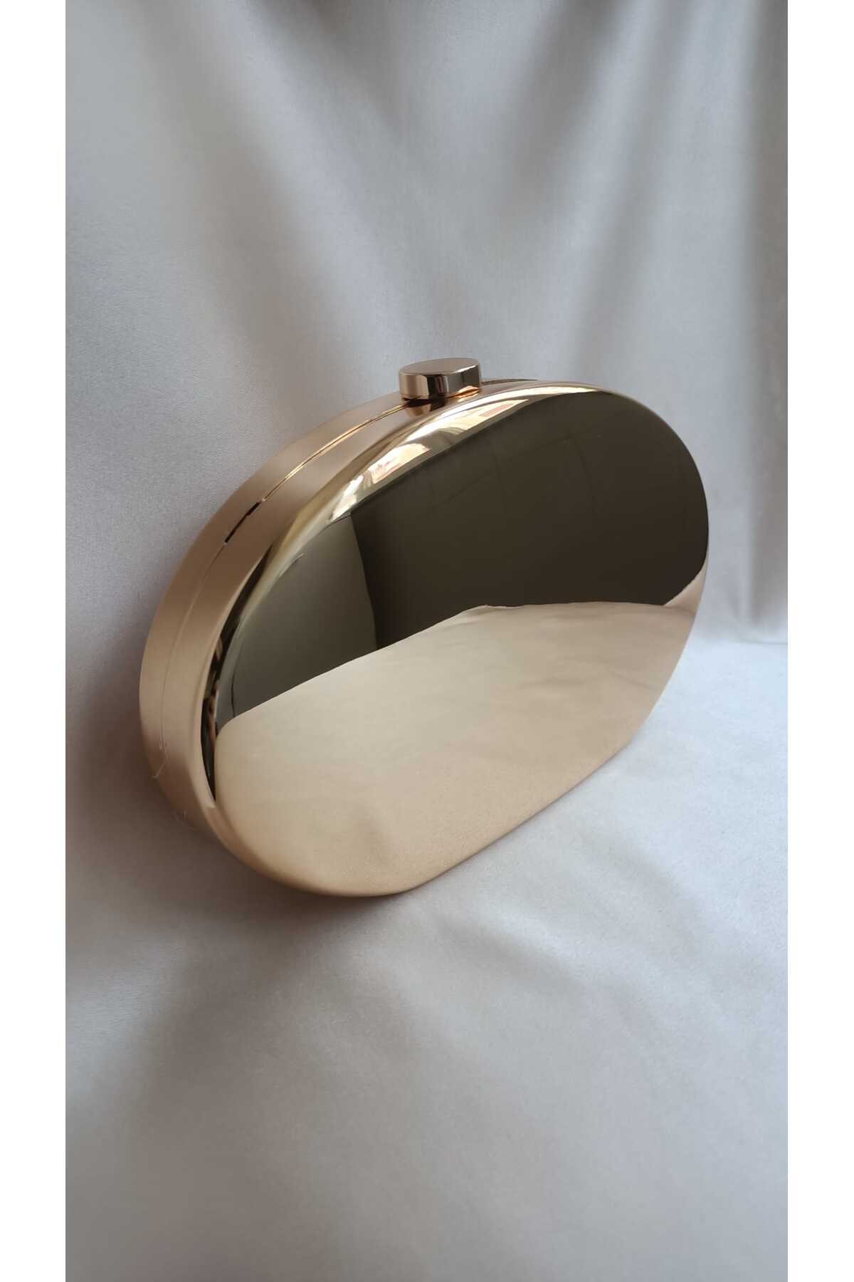 Gül karatekin gk Kadın Gold Metal Oval Formlu Özel Tasarım Ekstra Zincir askılı Özel gün Portföy Clutch Çanta görsel 6
