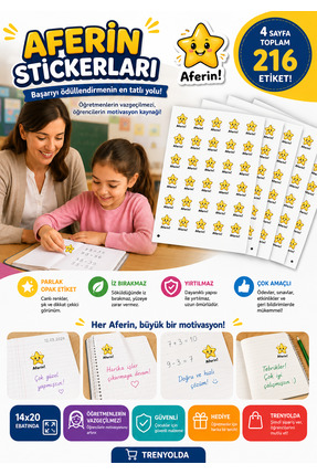 Tatlı Süprizler Öğretmezlerimiz İçin Aferin Sticer - 4 Sayfa Toplam 216 Adet