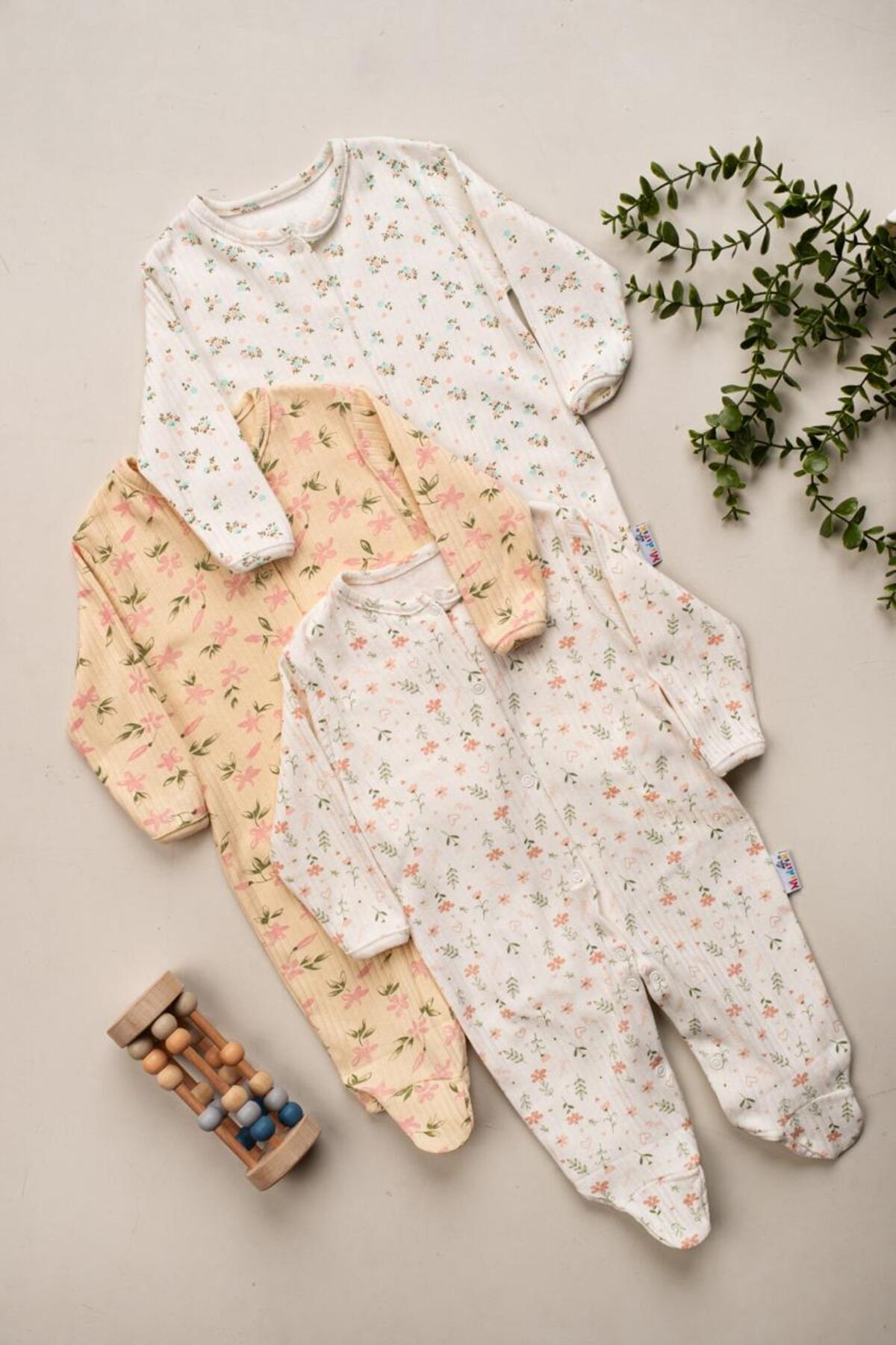 ENİA BABY Baby Girl 100% Cotton 3-6-9 Months 3-Piece Jumpsuit Set with Booties