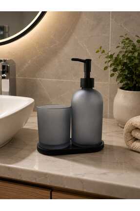 IVORY Modern Banyo Seti Sıvı Sabunluk Diş Fırçalık Mat Cam Dekoratif Lavabo Seti