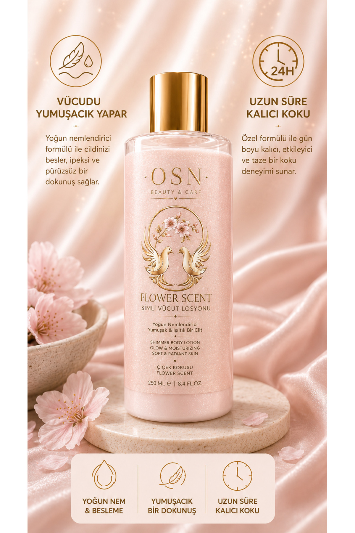 OSN BEAUTY&CARE Flower Scent&Çiçek Kokusu Simli Vücut Losyonu — 8685077620959