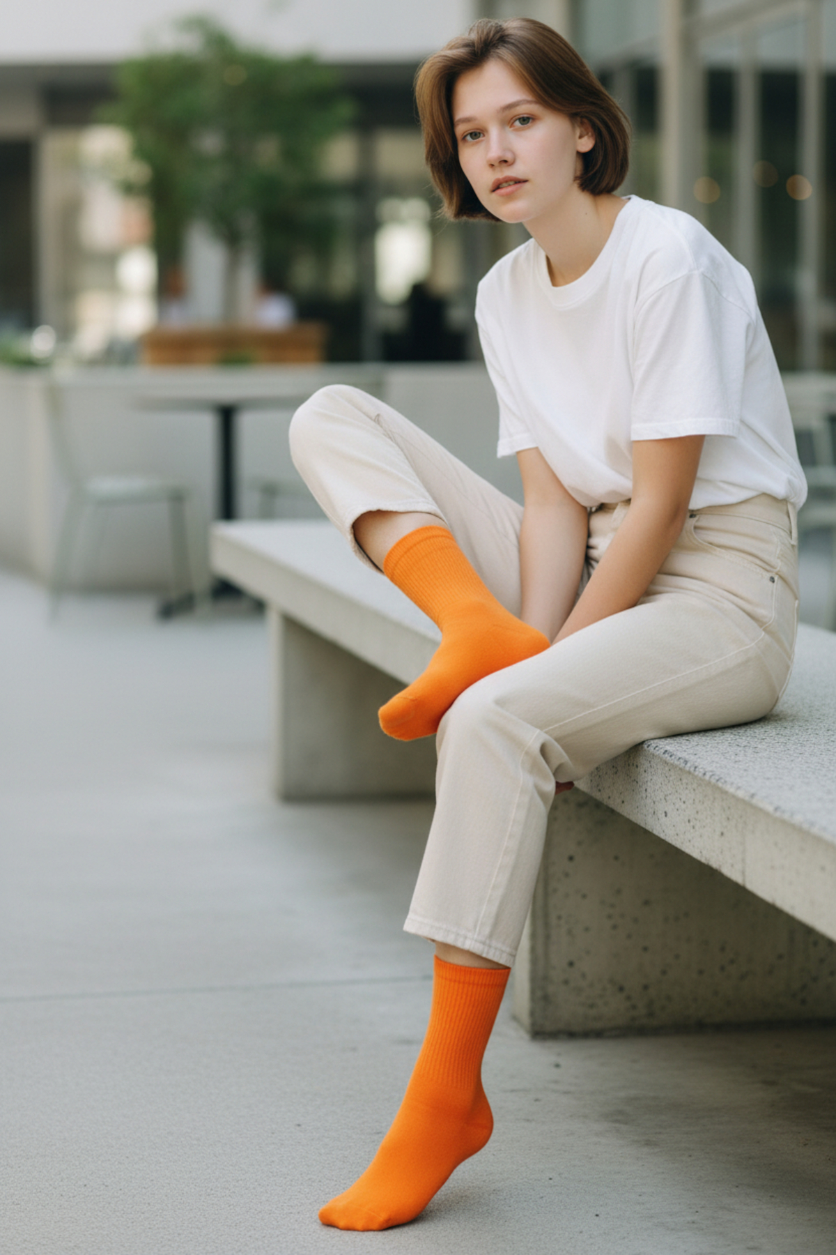 Socks Stores Unisex Pamuklu Turuncu Renkli Soket Çorap -Tekli Rahat Spor Tenis Çorabı görsel 2