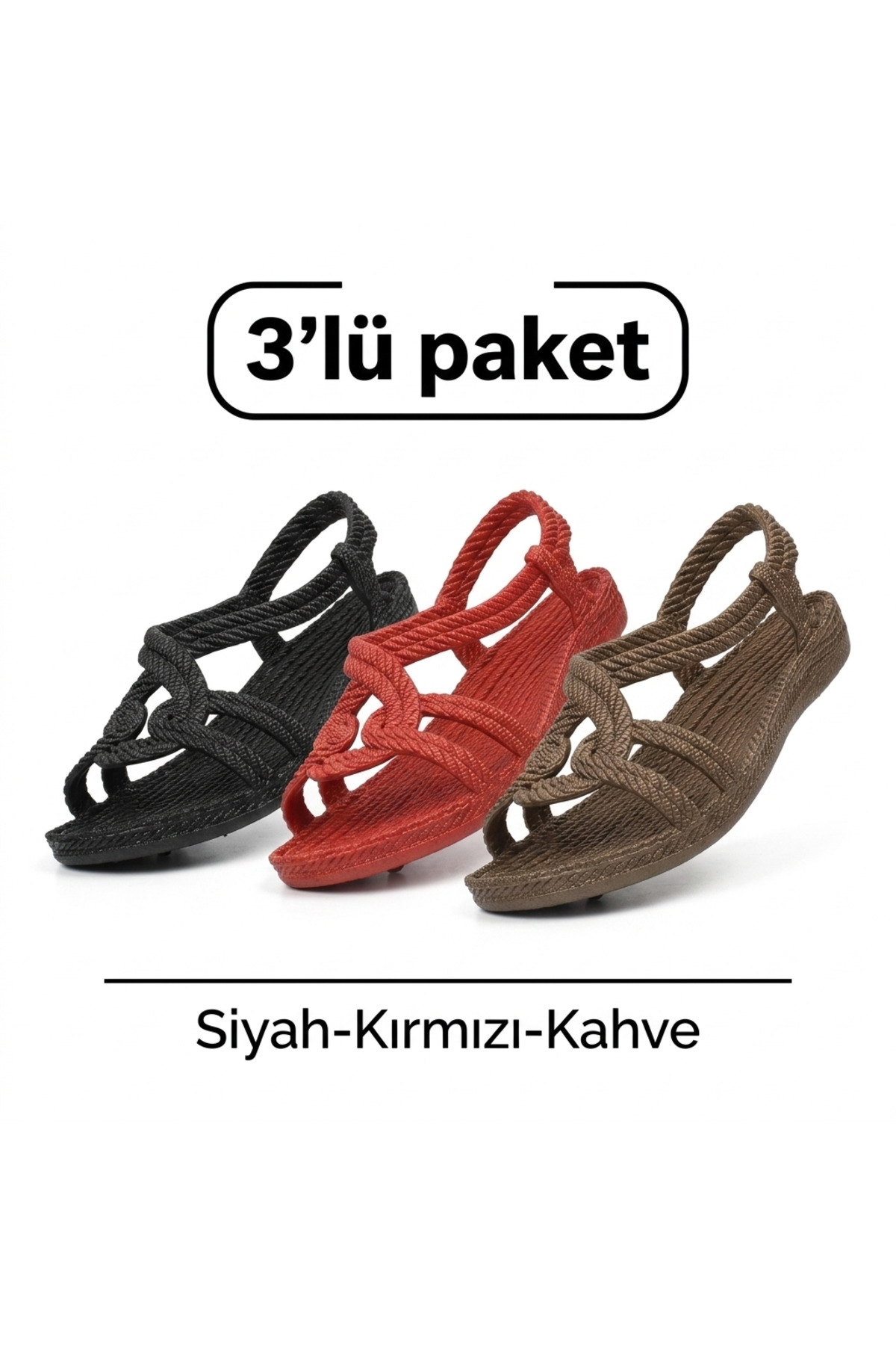 KAŞGAR 3'lü Paket Örgü Desenli Kaymaz Taban Yumuşak Havuz Deniz Plaj Sandalet