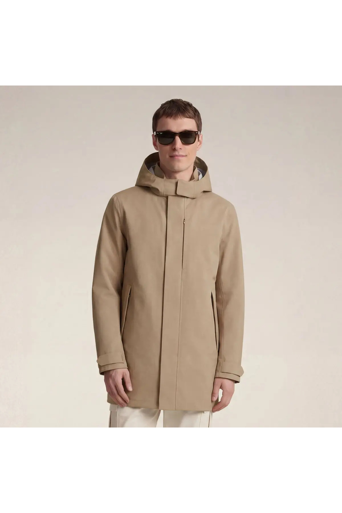 SAVE THE DUCK Battersea Erkek Kapüşonlu Trençkot, Yağmur ve Rüzgar Korumalı, Taşıma Çantalı, Regular Fit, Kum Beji görsel 5