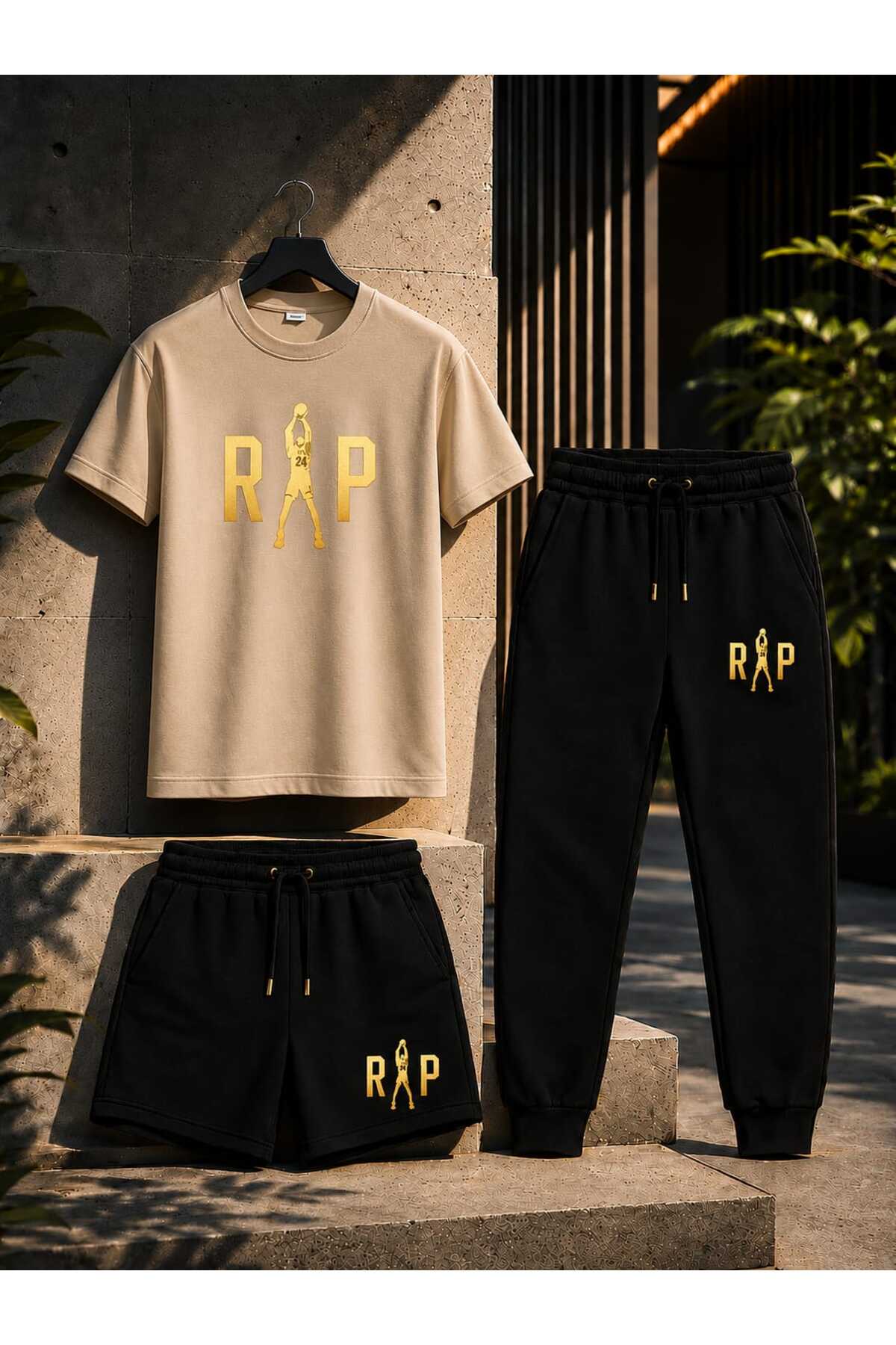 YK WEAR 3-Piece Set T-Shirt Shorts Tracksuit Rap Print Unisex