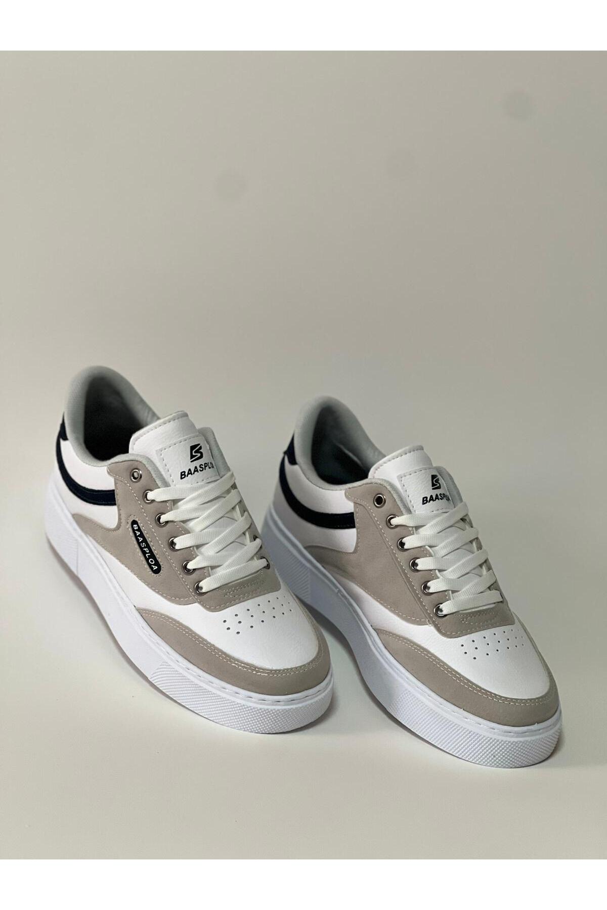 baasploa Beyaz Bağcıklı Detay Beyaz Taban Şık Günlük Sneaker