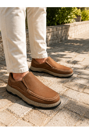 viderri Camel Renk İç Dış %100 Hakiki Nubuk Deri Slip-On Bağcıksız Ortopedik ...