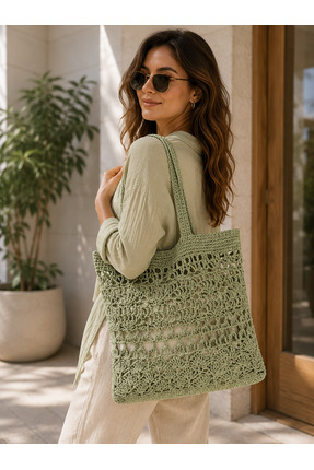 MODA El Örgüsü Ajurlu Hasır Görünümlü Tote Bag Omuz Çantası – Bohem Yazlık Ka...