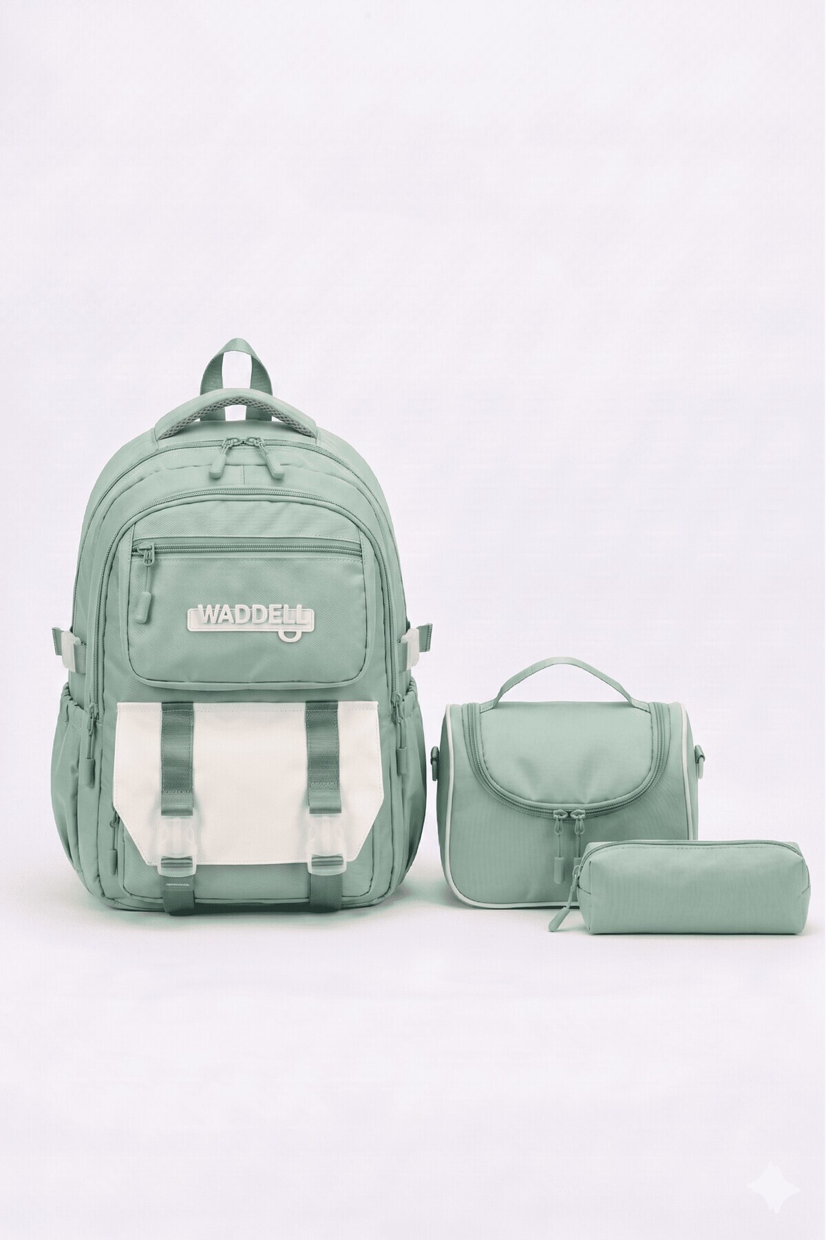 Licensed Twill Fabric Niss Model Water Green School Backpack,Thermal Feeding Bag and Pen Holder