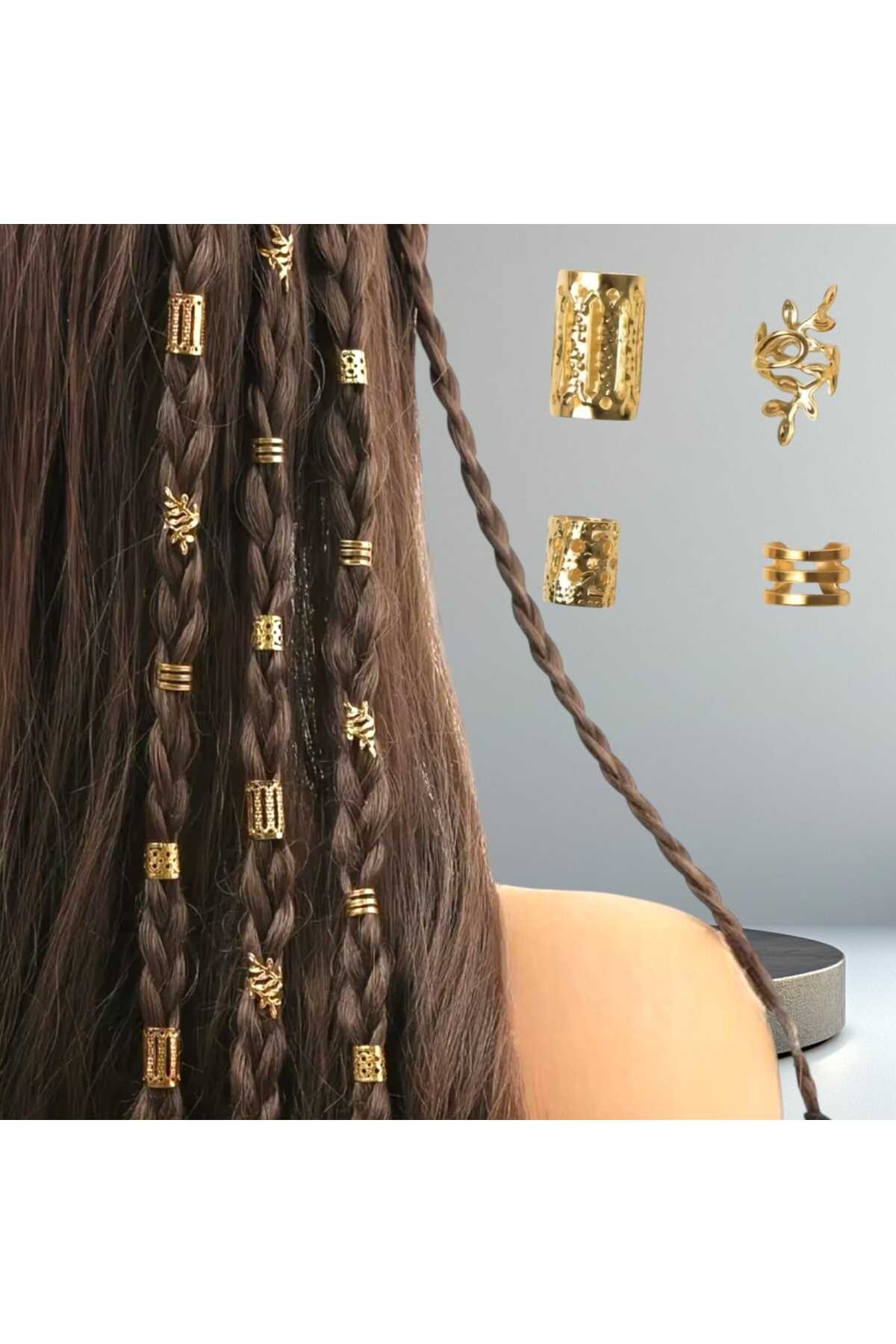 bacoss group Bohem 20'Li Saç Halkası -Saç Küpesi Yapraklı Model Seti 20'Li Hair Charms ( BC-1295 ) görsel 4