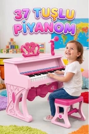Tıfıl Toys 37 Tuşlu Sesli Müzikli Şarjlı 8 Ritimli Nota ve Mikrofon Standlı T...