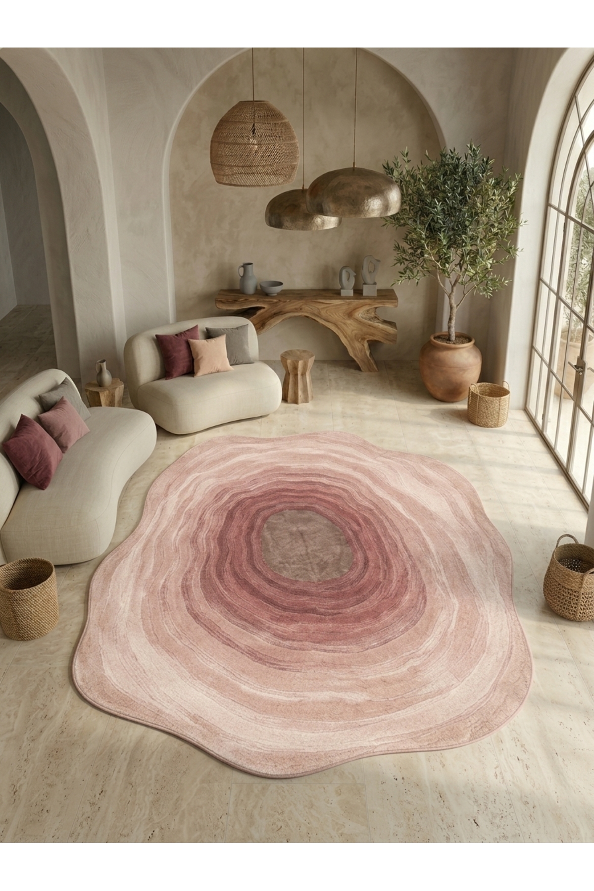 SDT Modern Pink Tone Transitional Organic Form Intangible Woven Base Decorative Carpet sdt1379