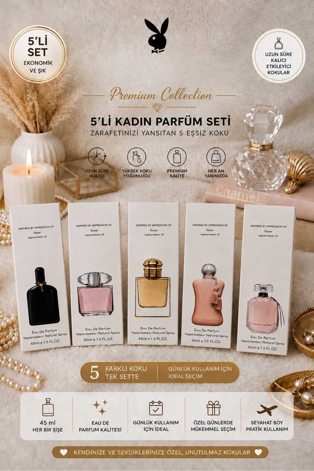 Özel kadın parfümü , 5’li kadın parfüm seti, 5’li paket Edp 45 ml — 123456 — تصویر 3 از 3