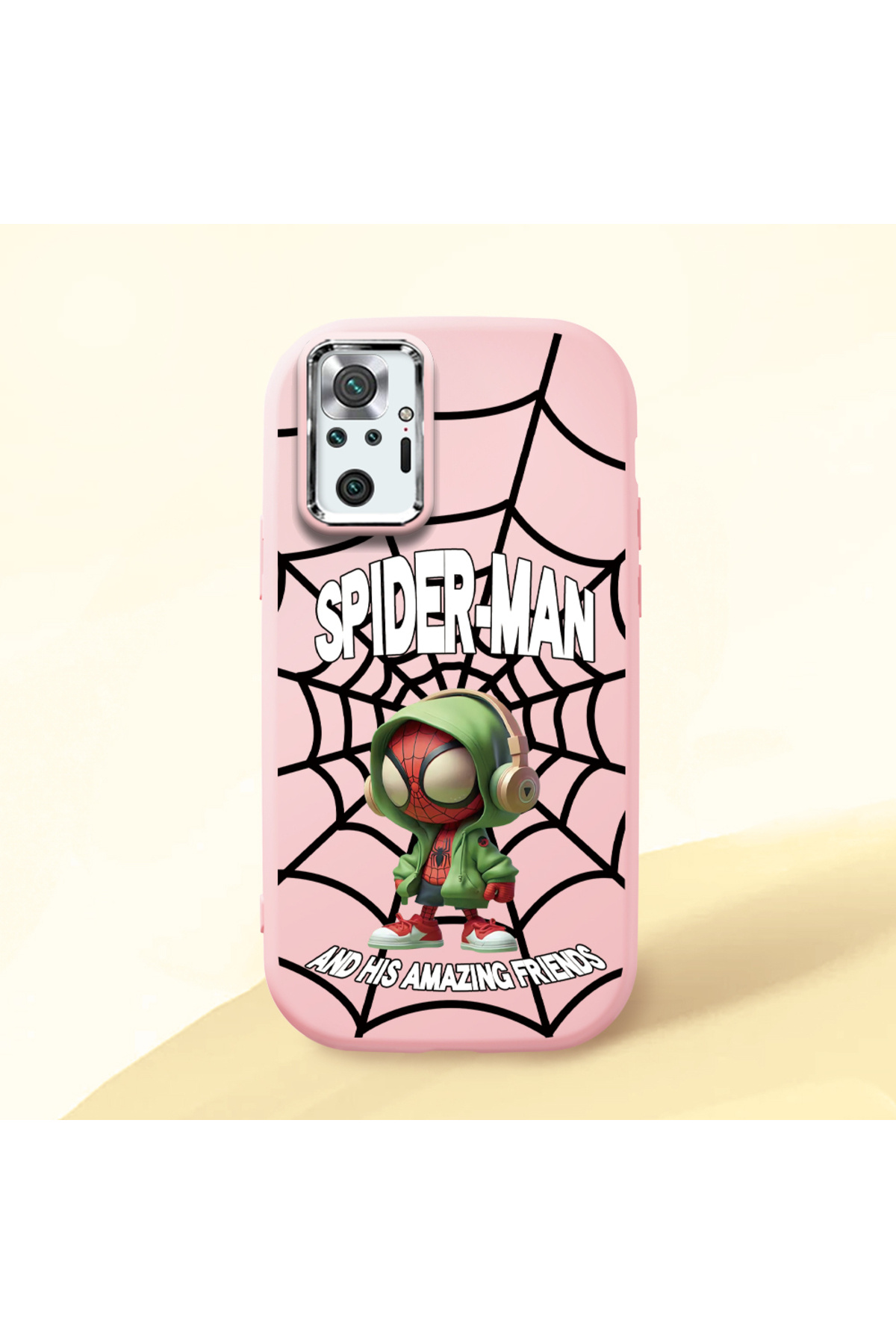 Redmi Note 10 Pro Compatible Case camera protector Pink Silicone Couple Phone Case with Spider Pattern