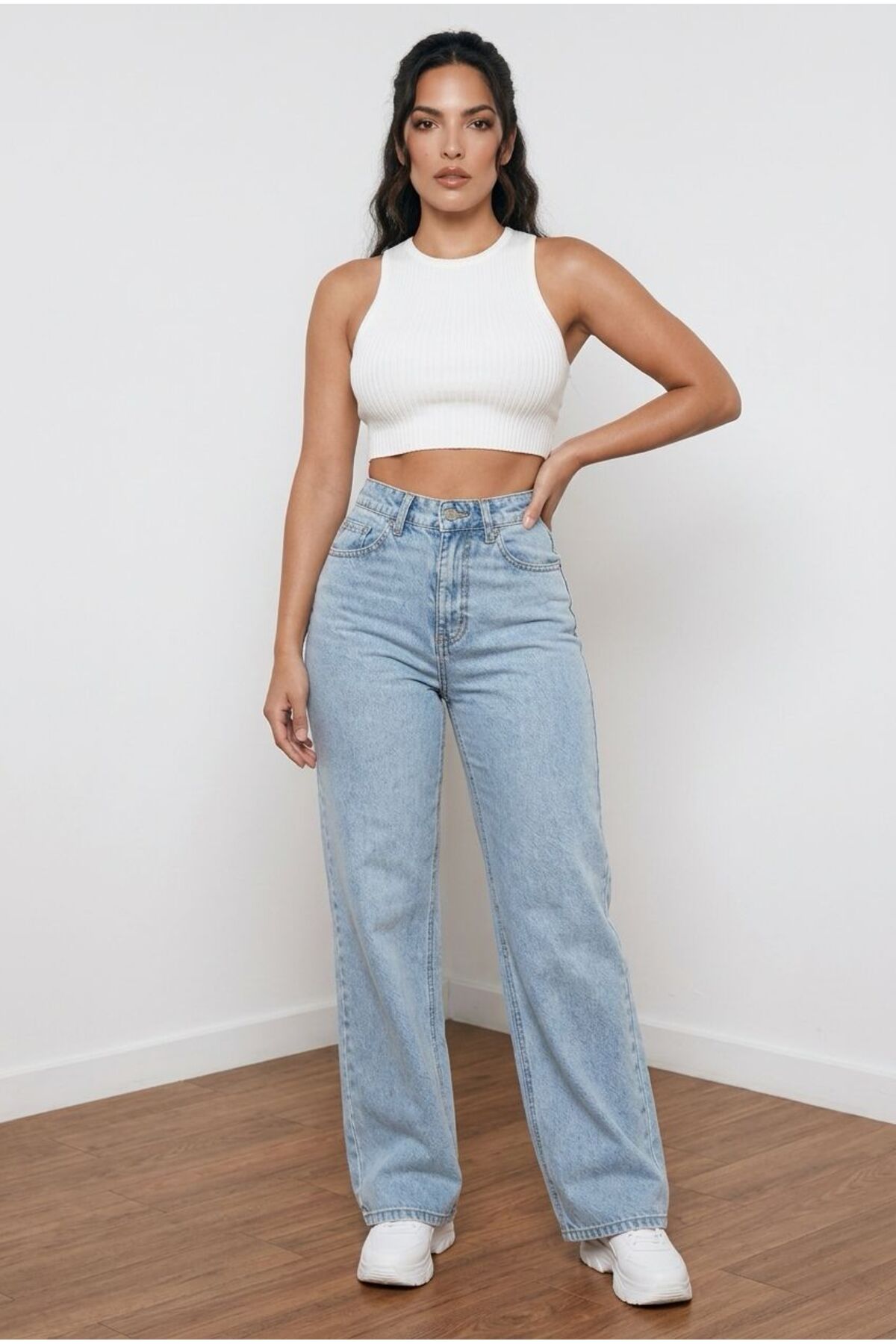 tof jean Hlm Women's Light Blue Ice Casual Jeans Lycra Palazzo New-13