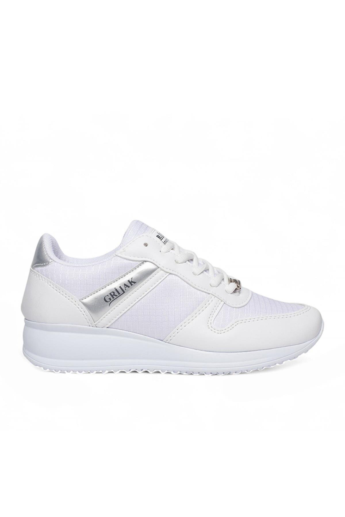 Rahat Konforlu Bağcıklı Yürüyüş Ayakkabısı Kadın Beyaz Gümüş Sneaker