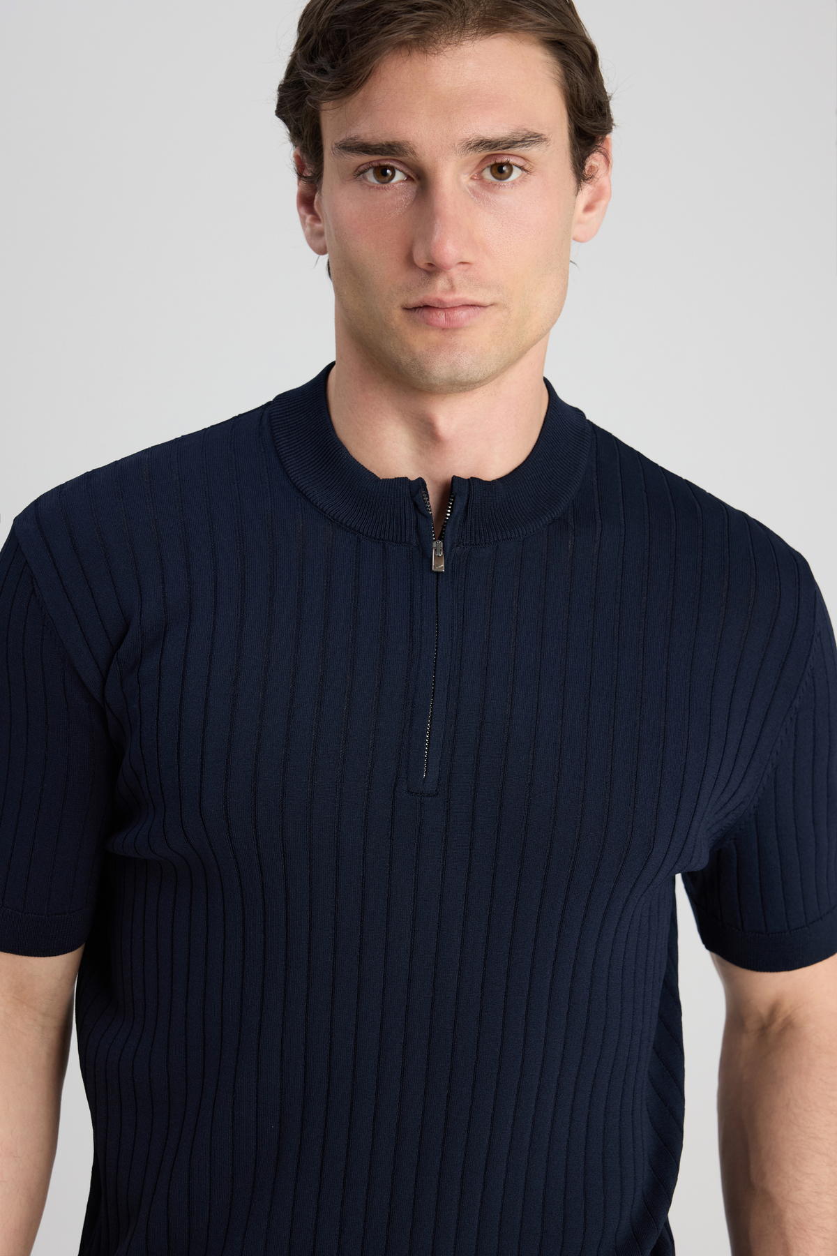 کاپشن یقه گرد آبی تیره Ds Damat مدل Regular Fit
