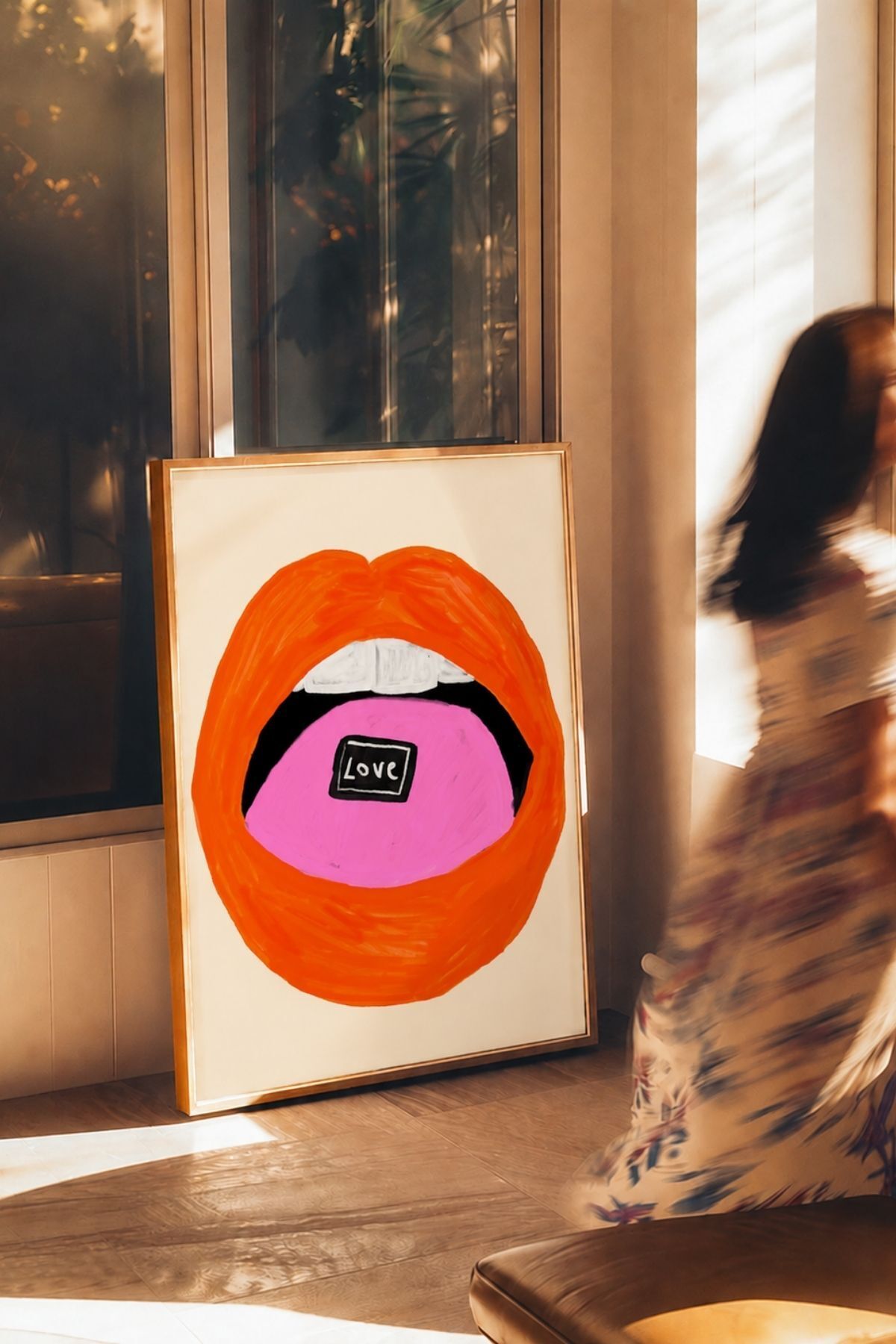 Dudak ve Aşk Temalı Poster, Pop Art İllüstrasyon Çerçevesiz