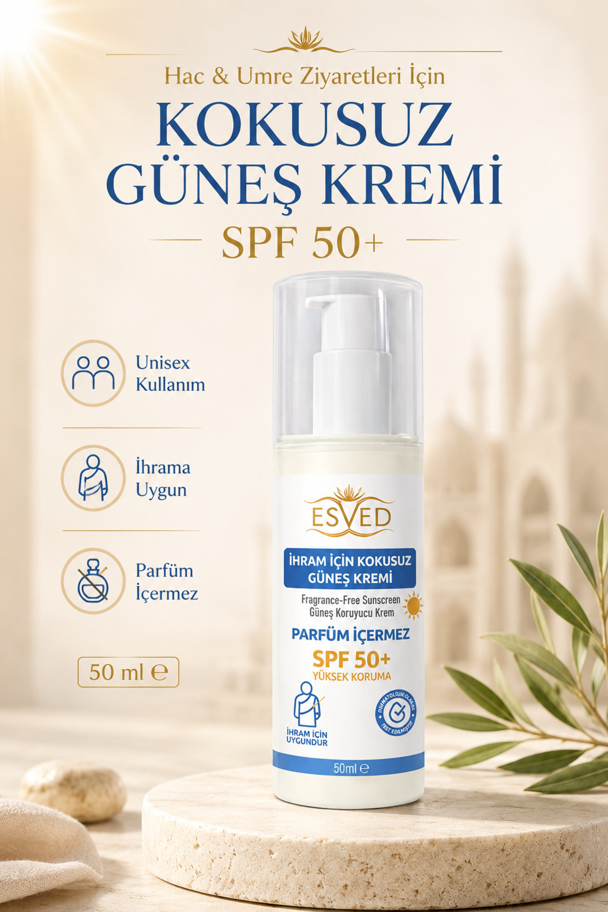 İlkbenaldim İhrama Uygun Kokusuz Güneş Kremi 50ml Hac ve Umre İçin Güneş Kremi | Parfüm İçermez — İlkbenaldim-Güneş-Kremi-50ml