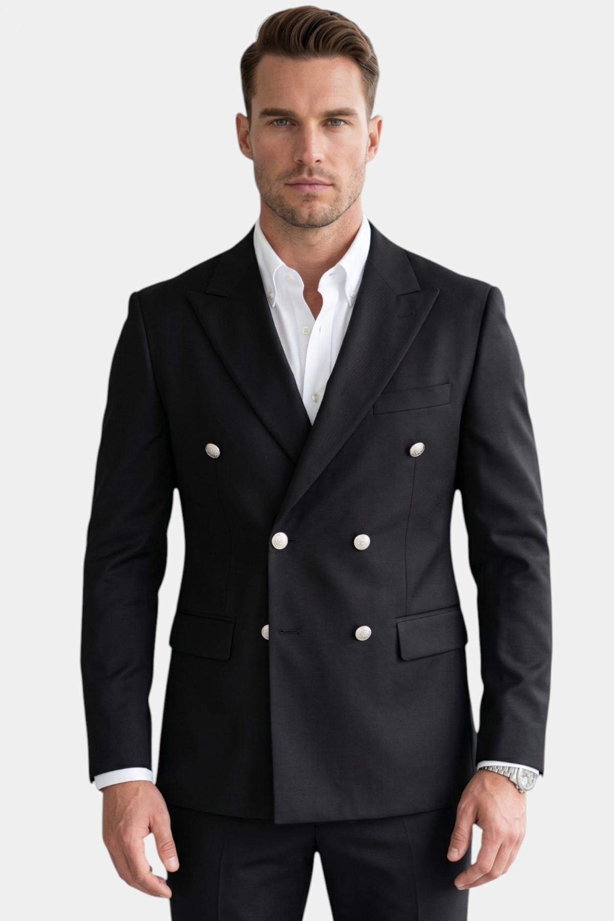 Erkek Siyah Slim Fit Kruvaze Takım Elbise Likralı Çizgili Dokulu Metal Düğmeli 2600820 — مشکی OWEEY2600820 — تصویر 4 از 8