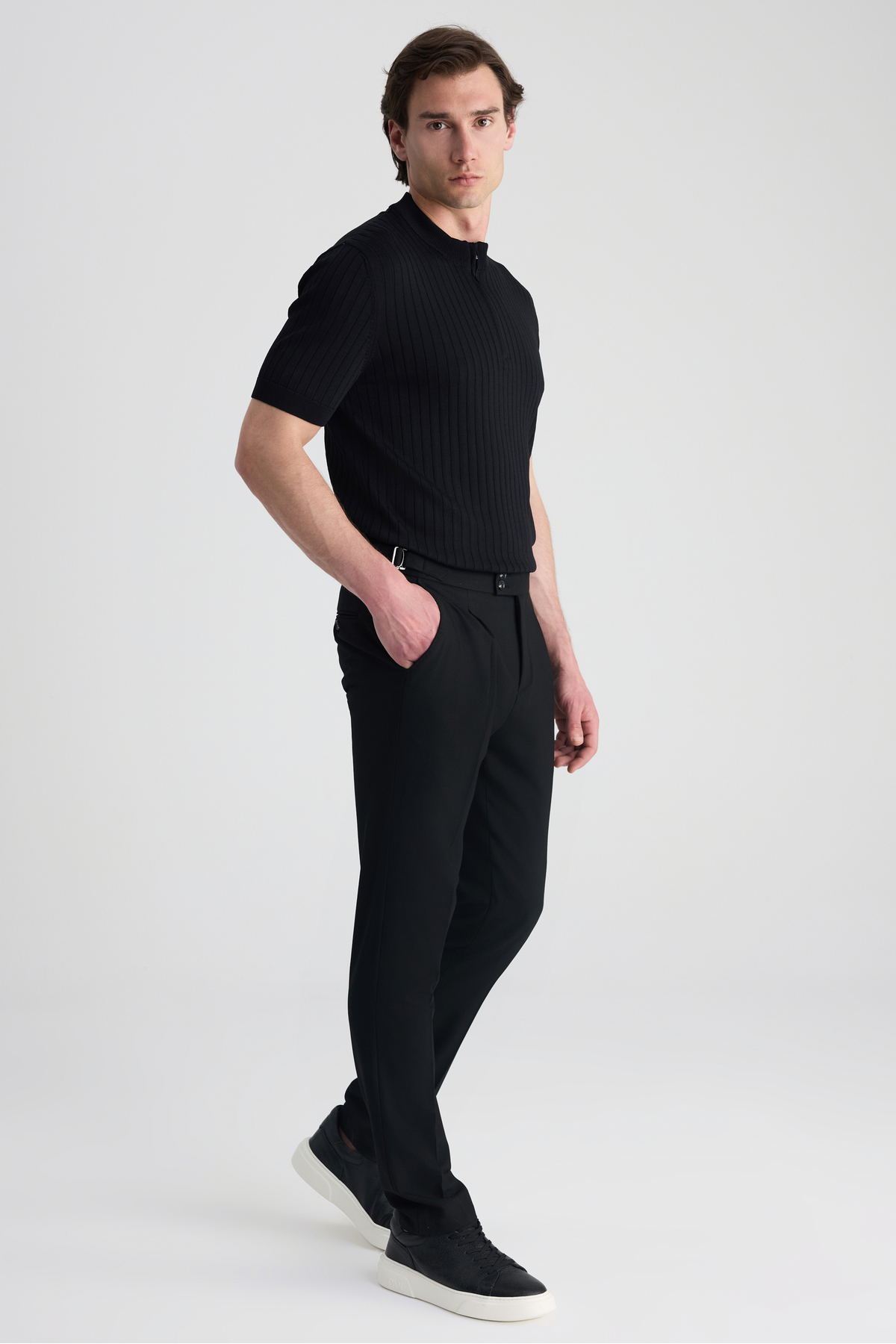 شلوار کتان مشکی طرح دار Ds Damat