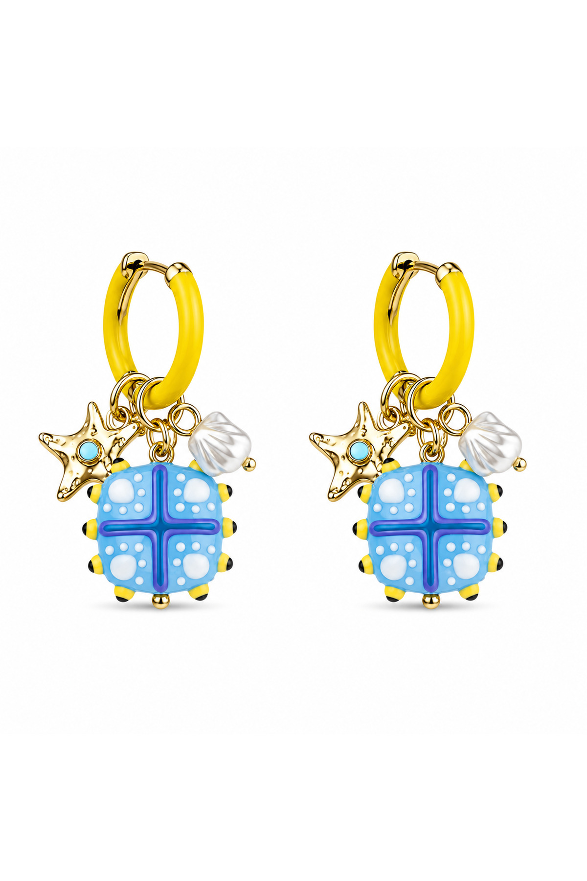 Women's Enameled Colored Starfish Steel Hoop Earrings