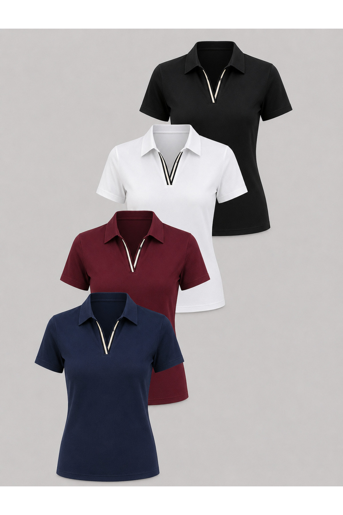 EVIus Polo Collar Striped Short Sleeve Body T-Shirt Lycra Set of Four