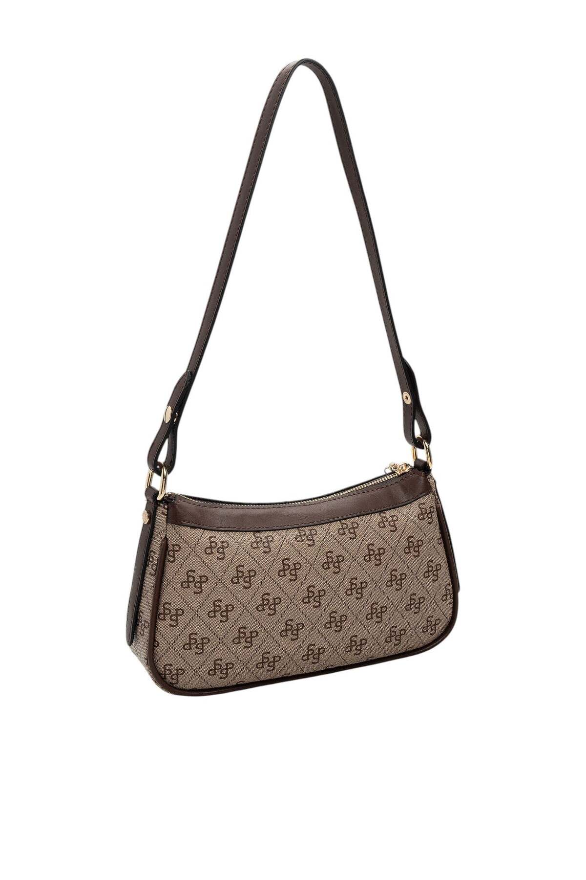 Silver Polo Koyu Bej - Kahve Monogram Kadın Çapraz Çanta SP1274 görsel 4