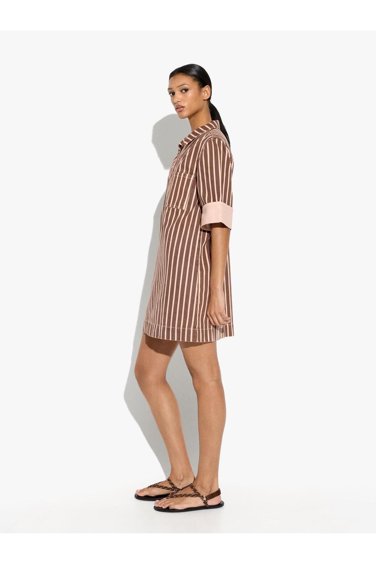 Women's 100% Cotton Striped Shirt Dress
