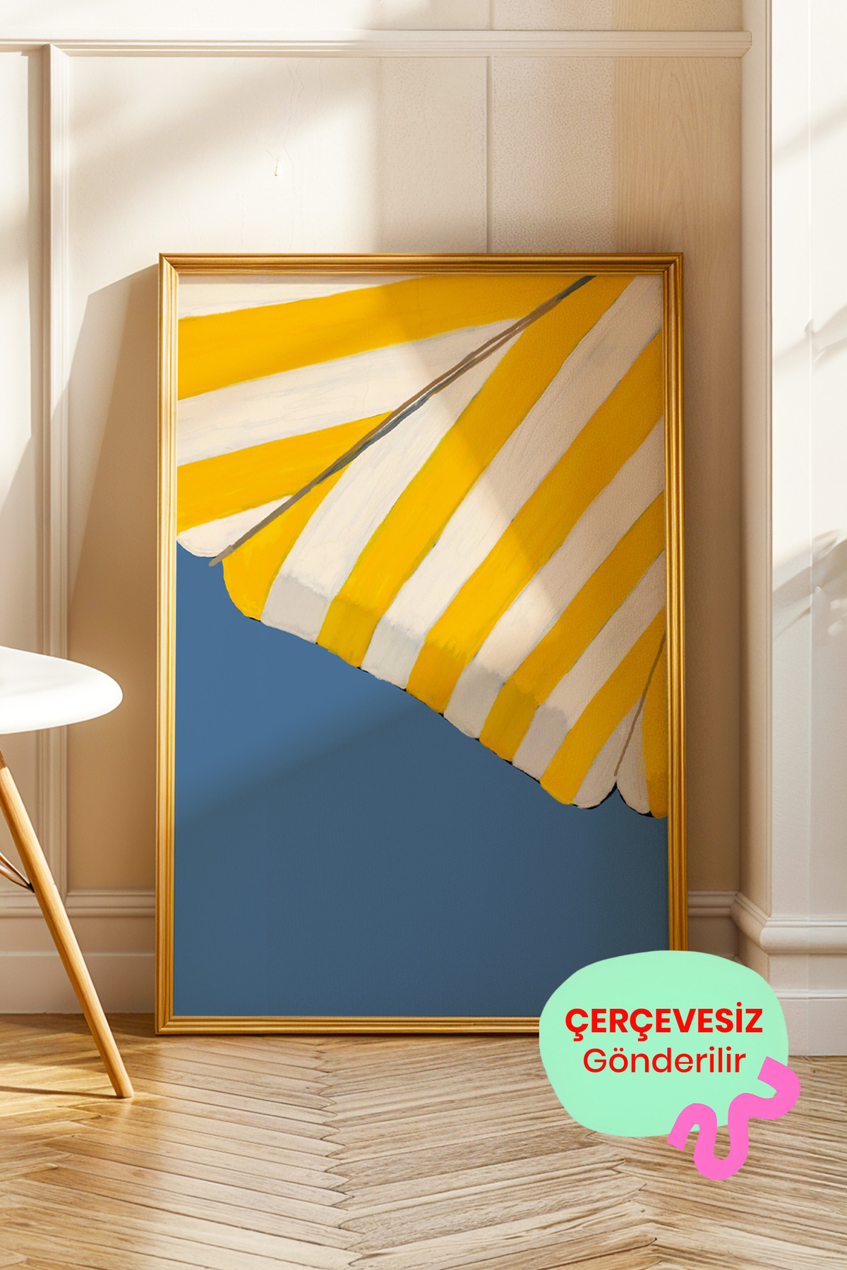 Sarı Şemsiye Poster, Yaz Temalı Minimal İllüstrasyon Modern Duvar Dekoru