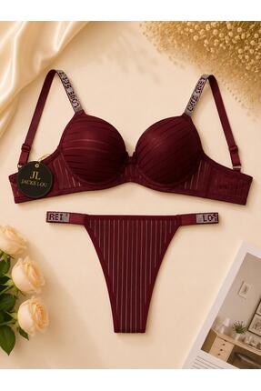 Jacks Lou Dolgulu Taşlı Sütyen Takımı Bordo