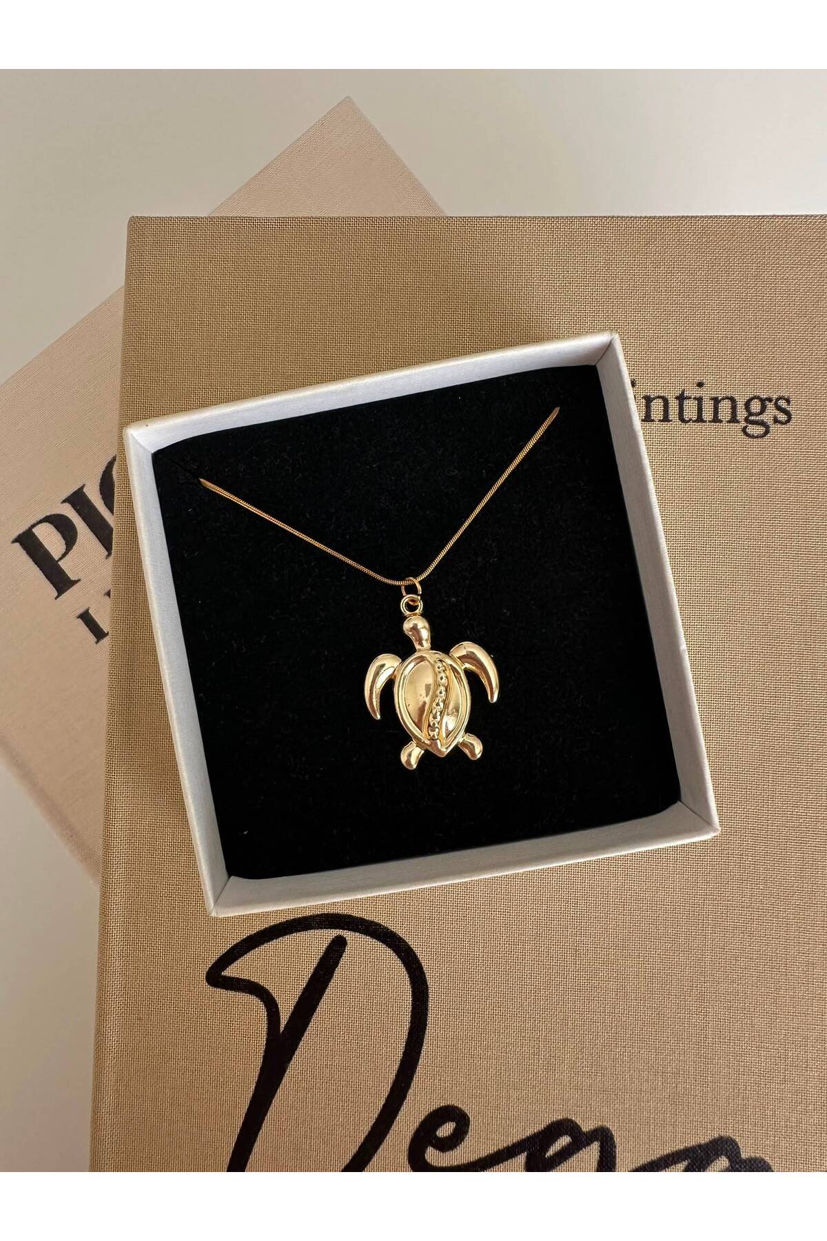 Kaplumbağa Charm Çelik Zincirli 45 cm Yazlık Gold Altın Kaplama Kolye - Detay Görseli 4