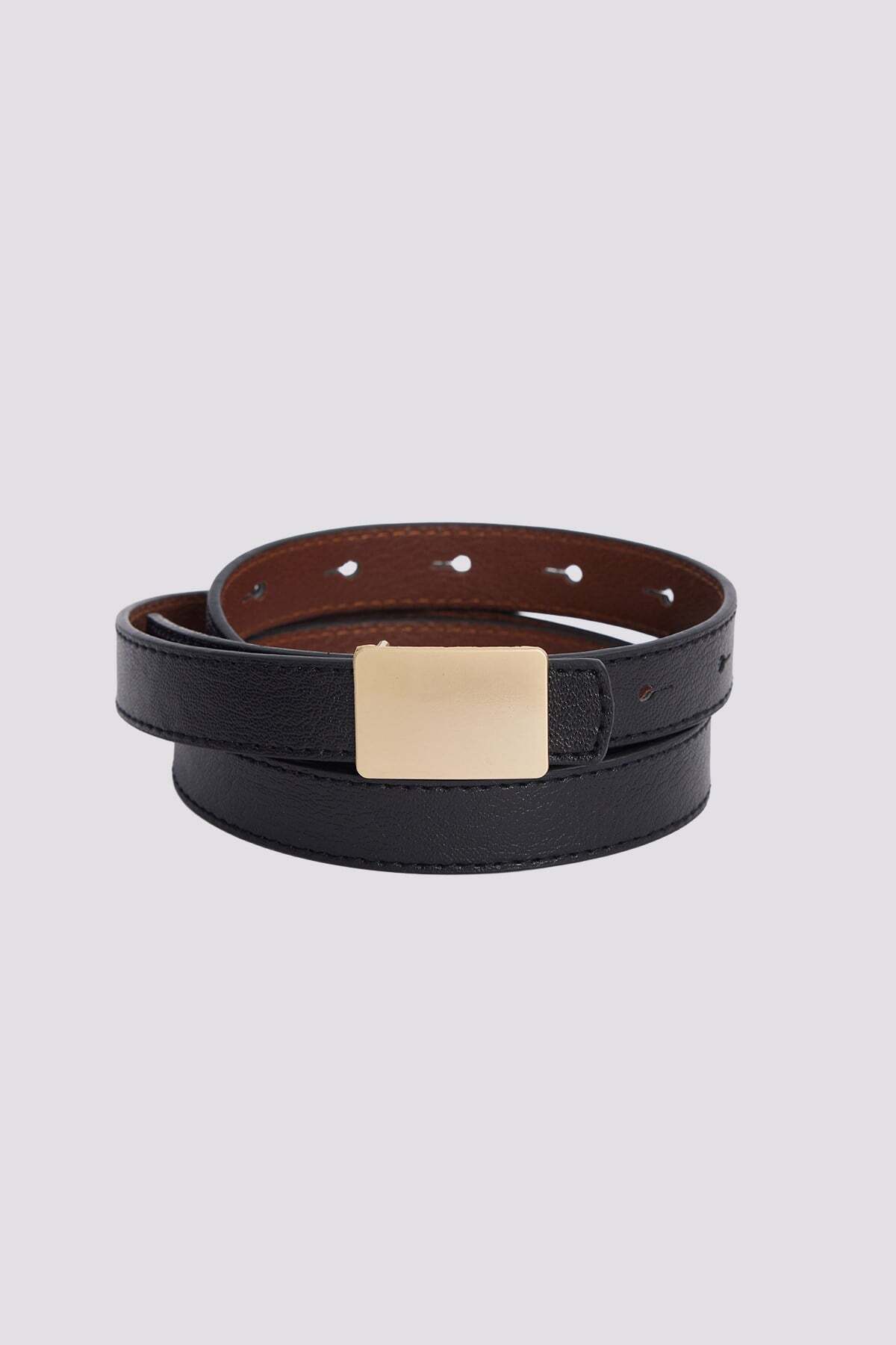 Women's Minimalist Gold Buckle 110 cm Standard Black Belt