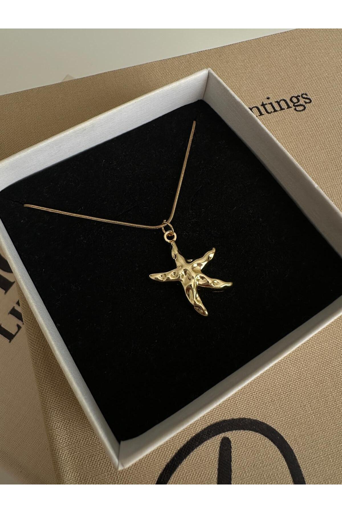 Deniz Yıldızı Charm Çelik Zincirli Gold Kadın Kolye (45 Cm) - Detay Görseli 3