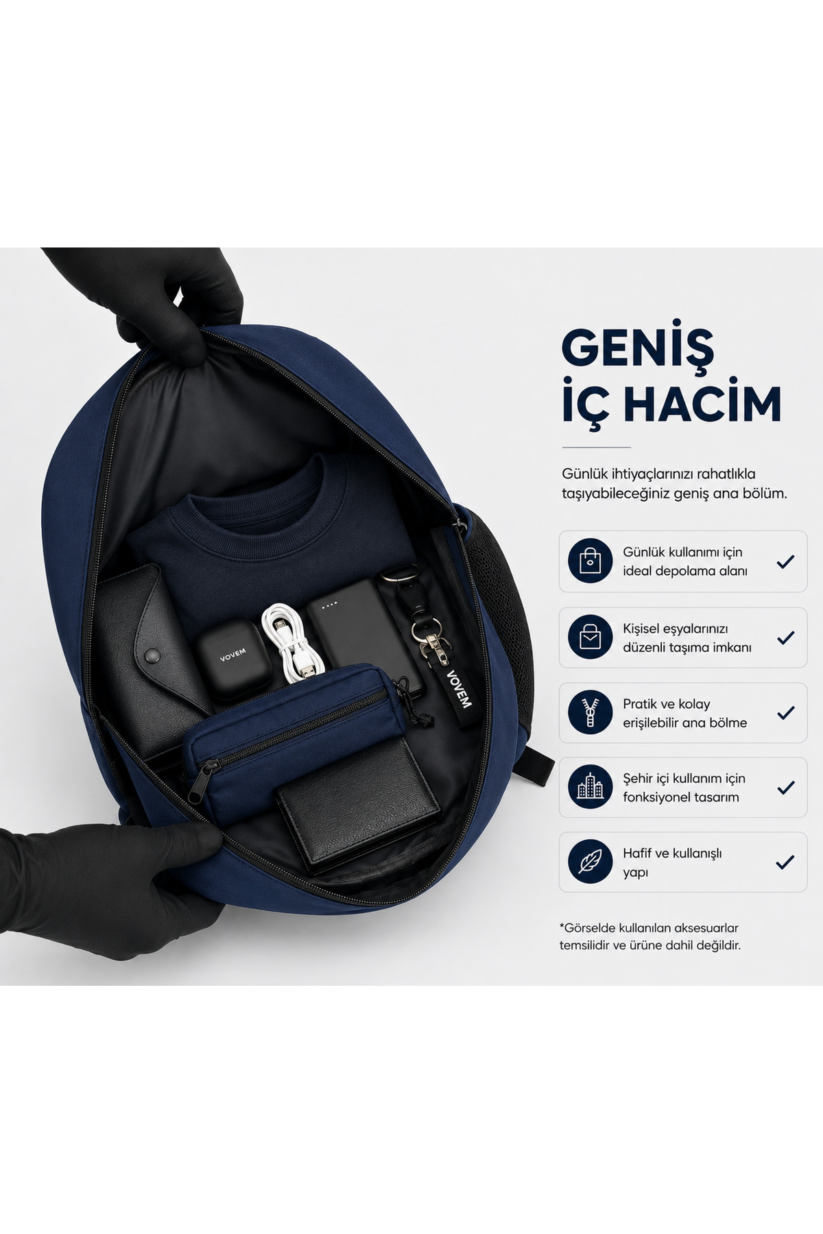 VOVEM Beyond Horizon VOVEM Axis - Günlük Seyahat Sırt Çantası Unisex Su Geçirmez Lacivert görsel 5