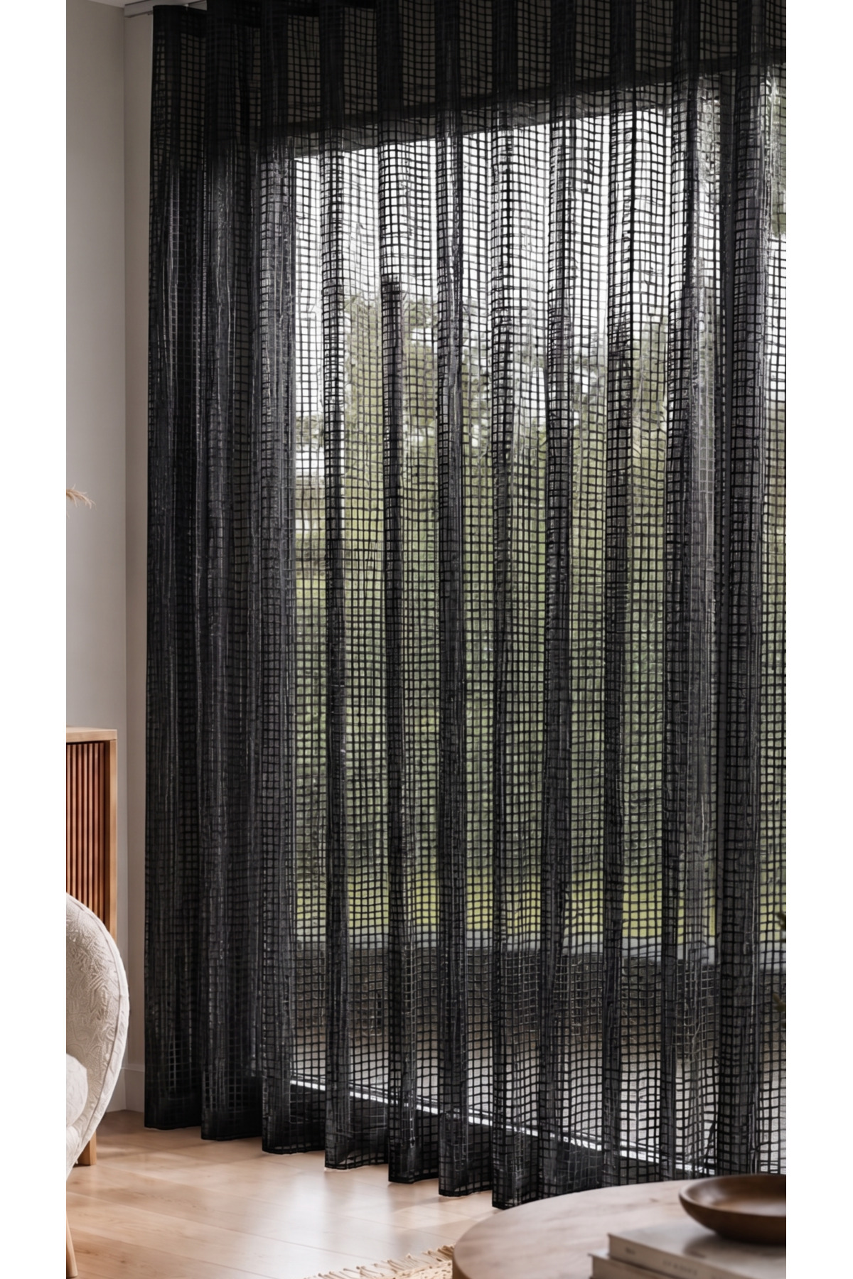 Black Mesh Knitted Tulle Curtain Heavy Weight 1/3 FREQUENT PLEAT Non-Wrinkle Ironing Skirt Suitable for Every Room with Lead