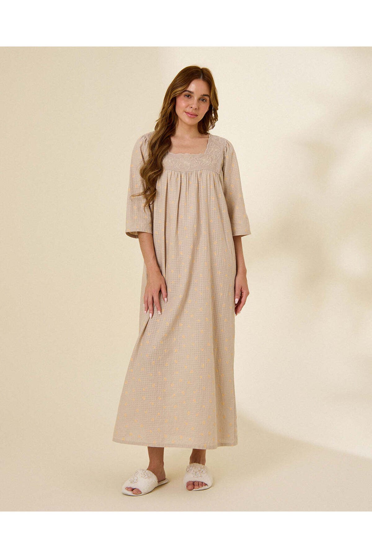 REDTAG Women Beige Textured Nightgown