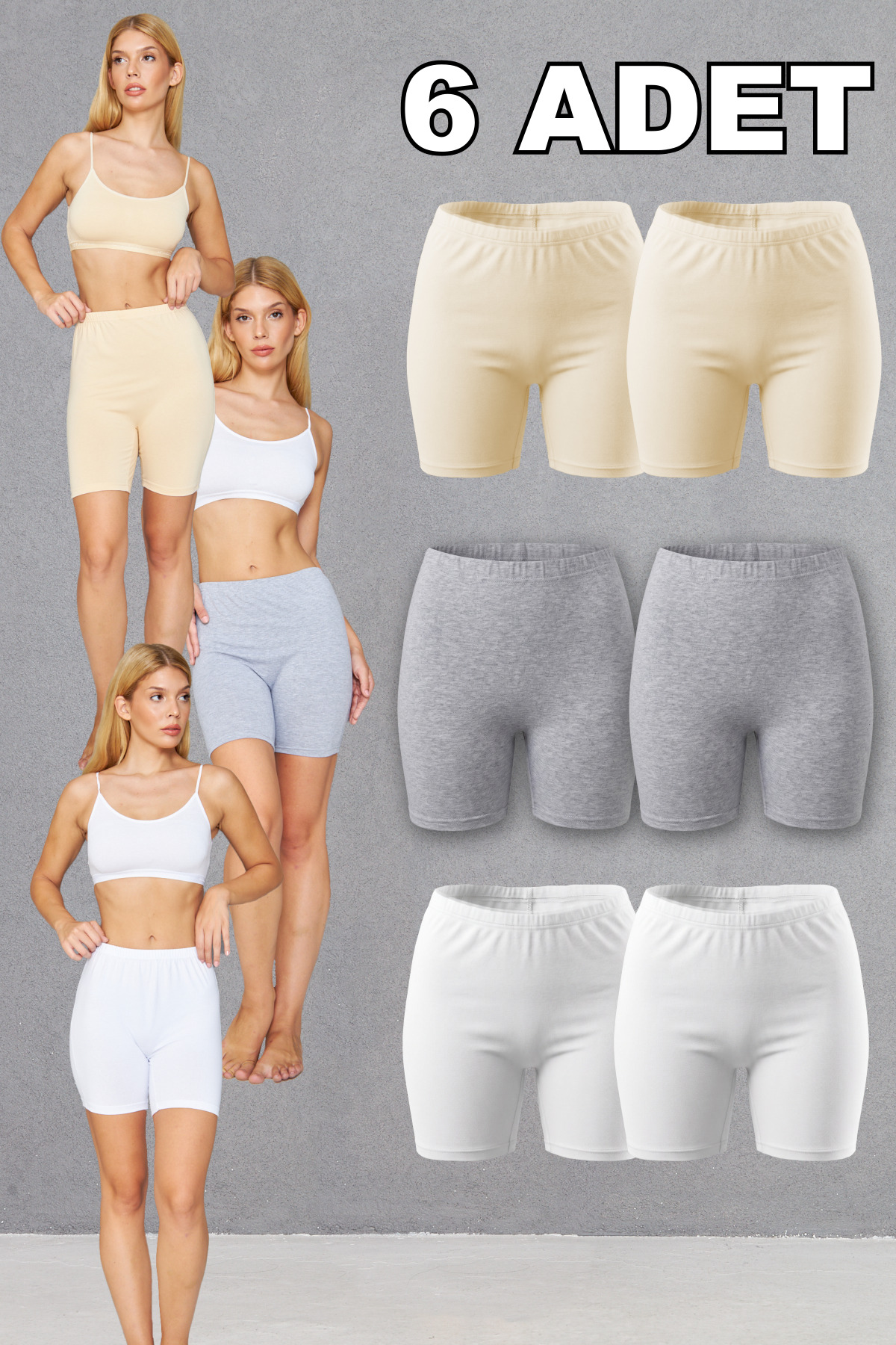 Lantliv 6 Pieces Mixed (Beige,Gray,White) Combed Cotton 95% Cotton 5% Lycra Comfortable Above-Knee Shorts Leggings, Women's Short Leggings, Combed Cotton Leggings, Leggings, Soft Shorts Leggings, Summer Leggings, Cotton Leggings, Plus Size Leggings