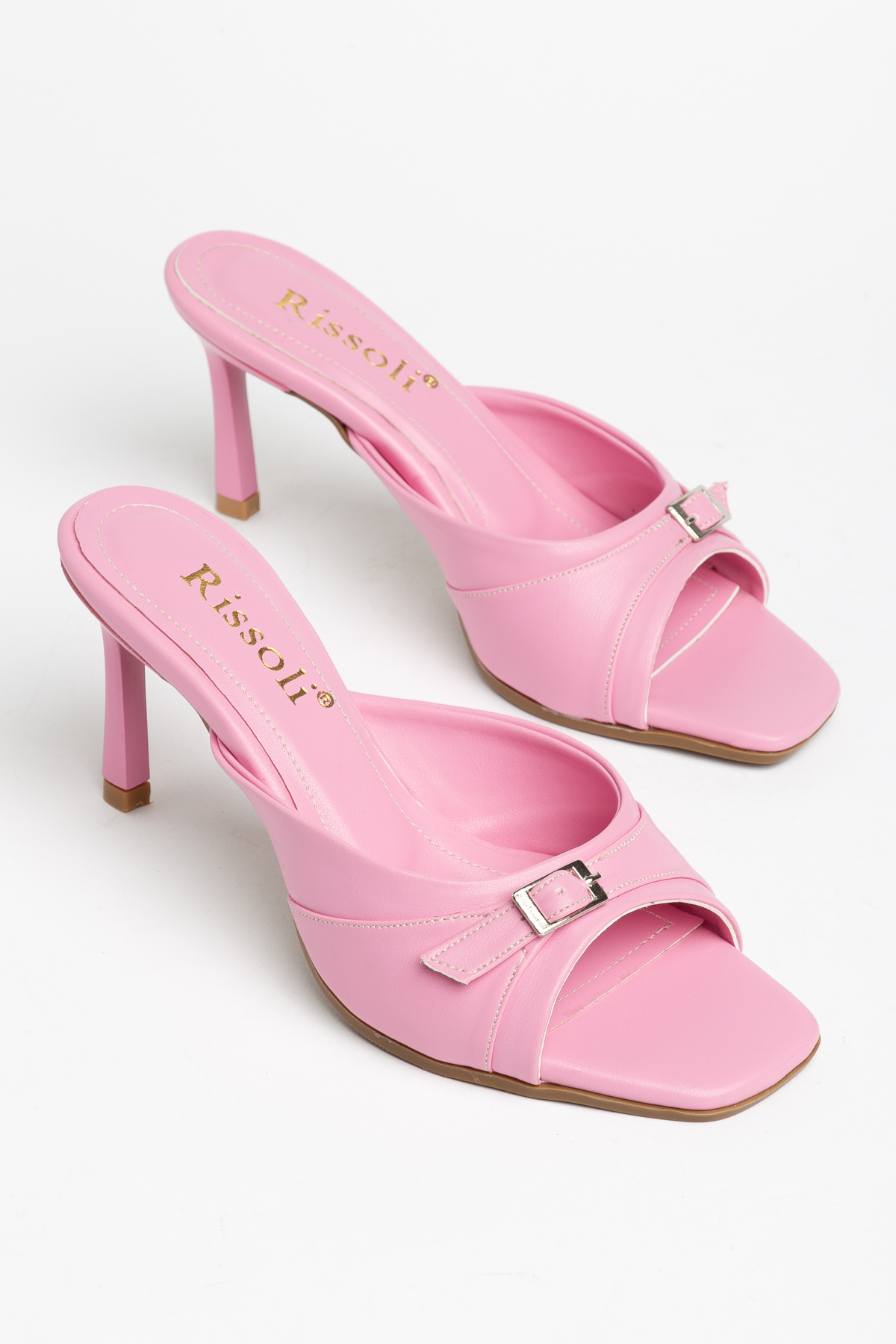 RİSSOLİ Women's Pink Belt Buckle Detailed Thin Heeled Sandals