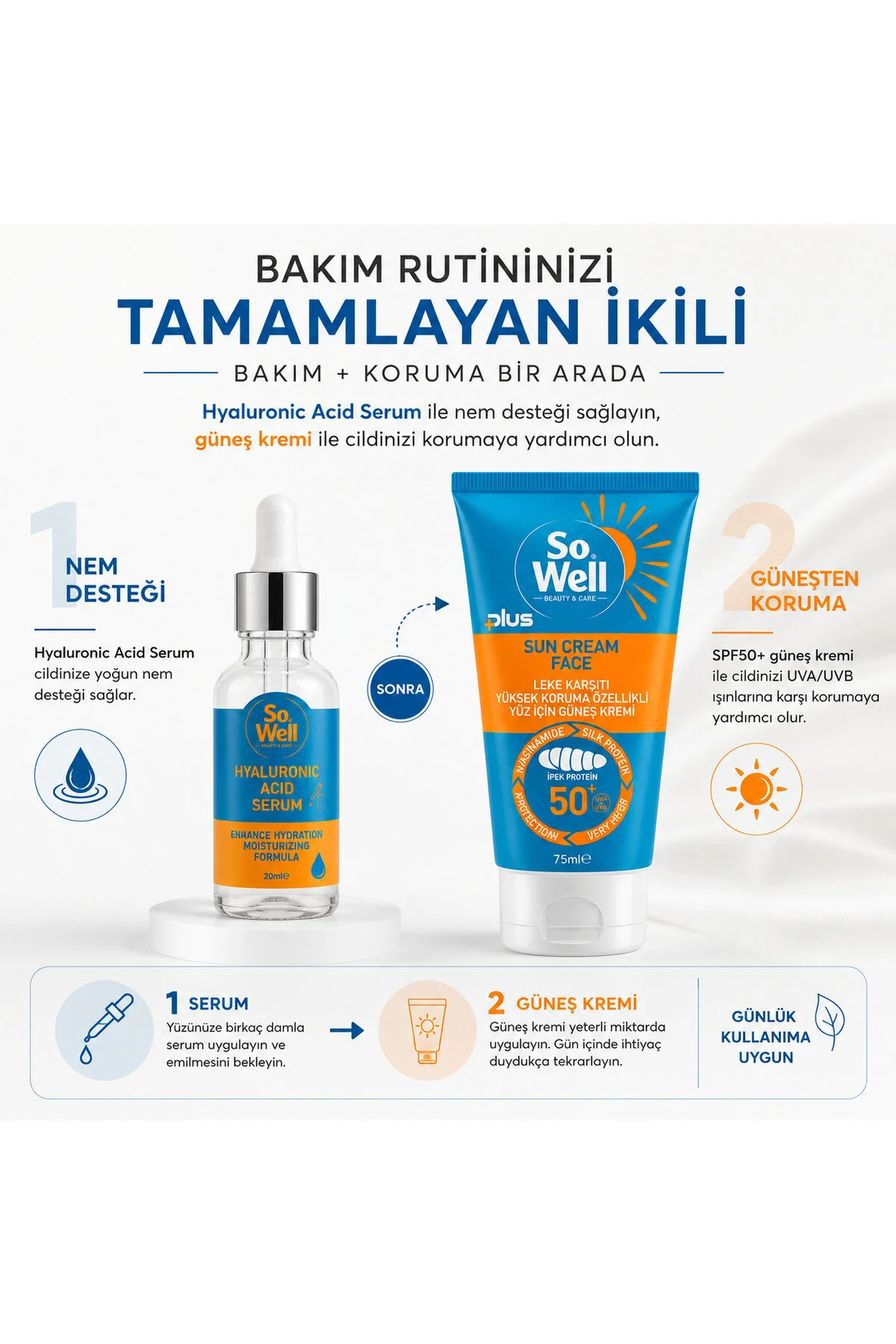 So well Leke Karşıtı Yüz İçin Güneş Kremi Spf 50+ Plus 75 ml + Hyaluronic Serum Hediyeli 20 ml — SW1 — تصویر 4 از 6