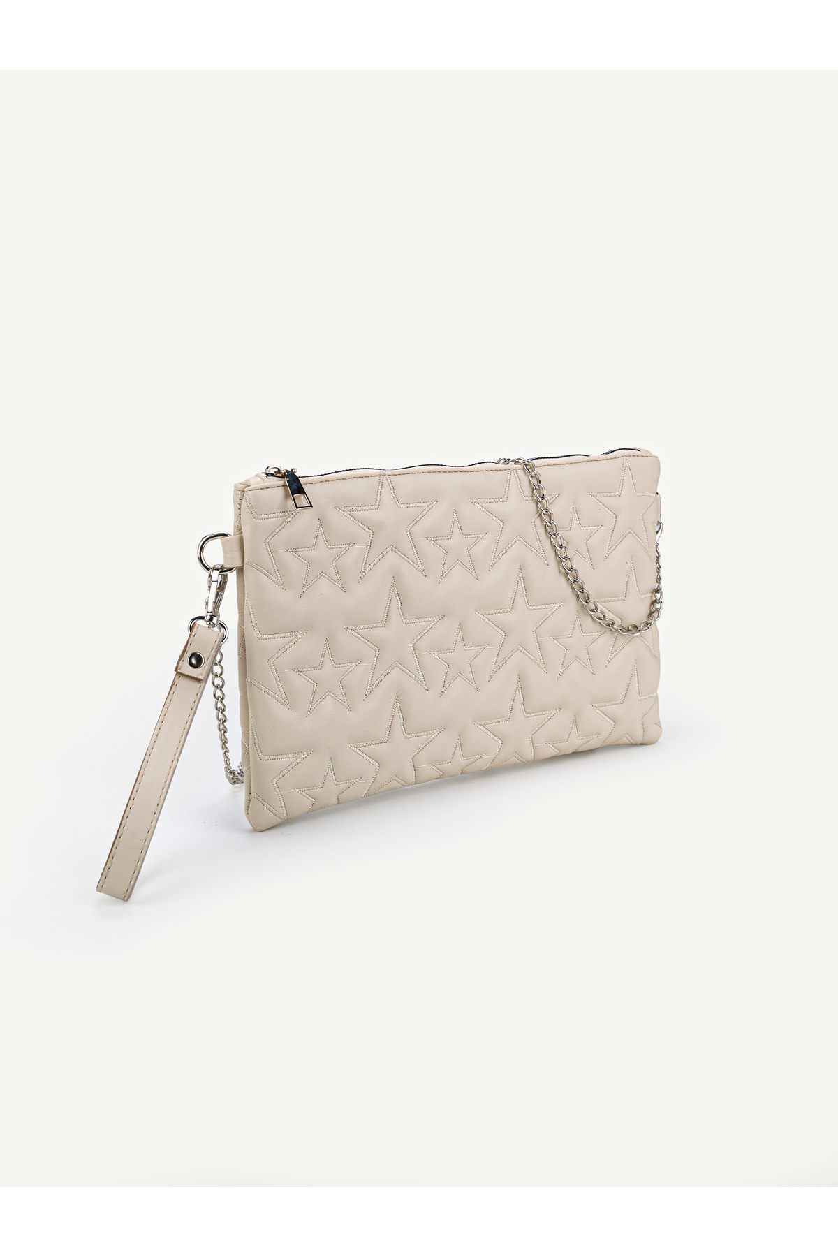 Kadın Yıldız Nakış İşlemeli Portföy El Çantası Bilek Askılı Saten Astarlı Clutch Çanta