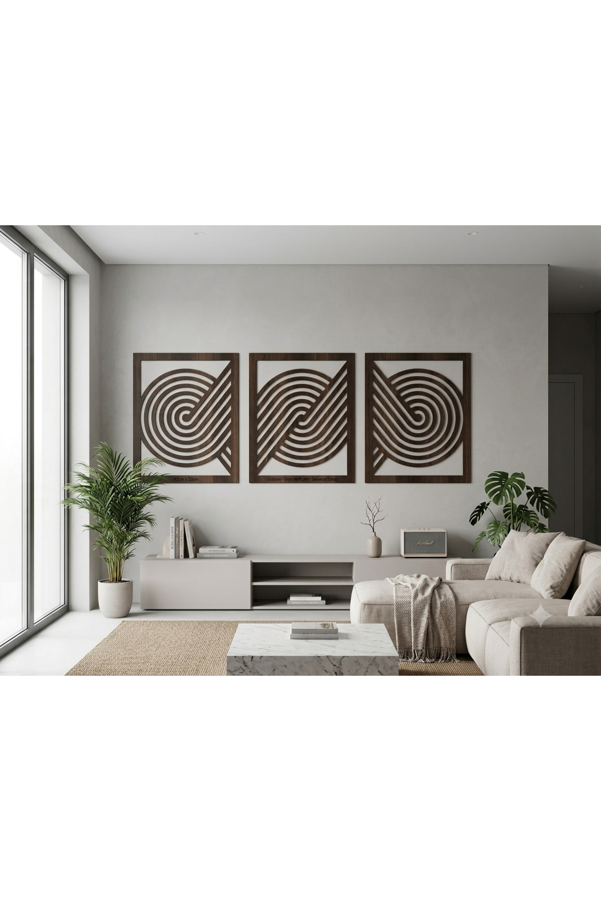 lexi Modern Ahşap Duvar Süsü 3'lü Set Lazer Kesim MDF Tablo