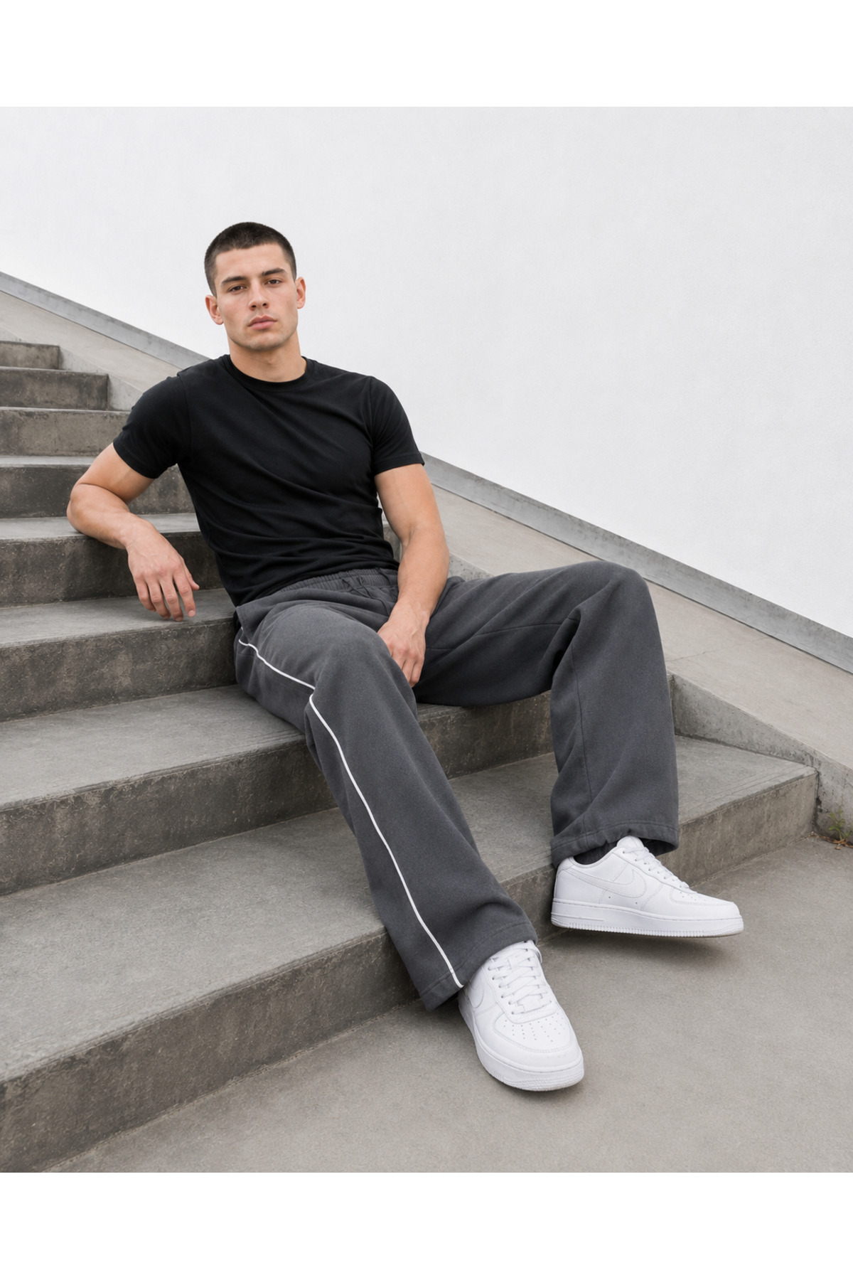 De Carte Harajuku Streetwear Yan Şeritli Erkek Bol Kesim Ayarlanabilir Geniş Paça Eşofman Altı