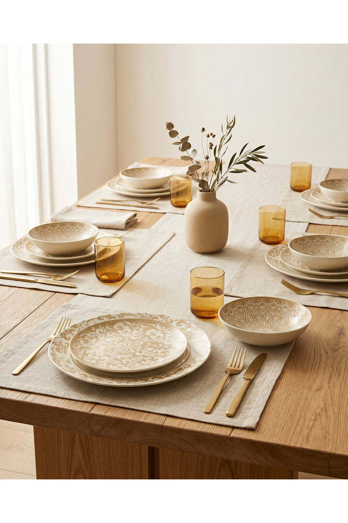 REDTAG Beige Geometric Dinner Set (12-Piece)
